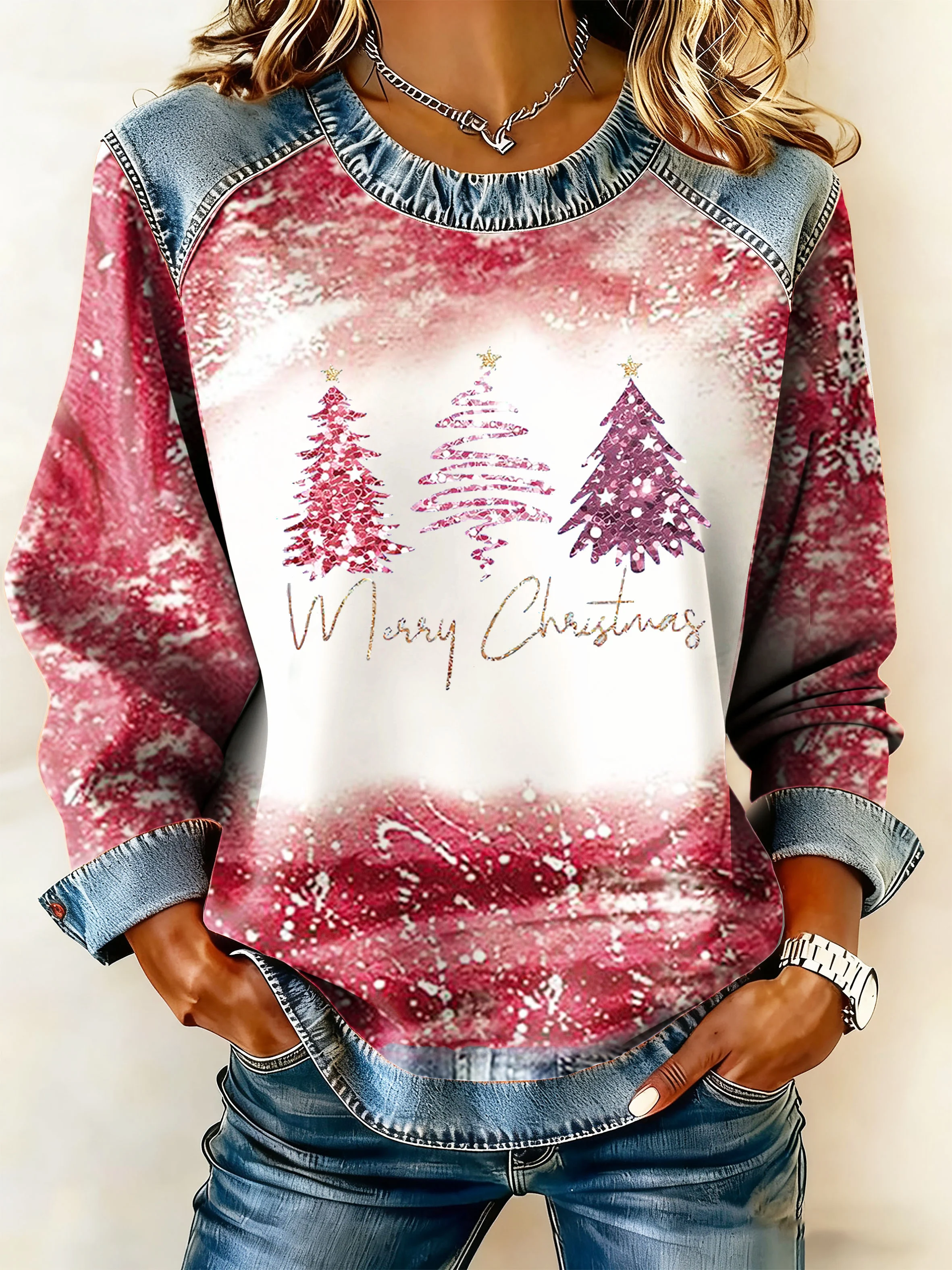 Women's Autumn Retro Christmas Tree Print Casual Sweatshirt