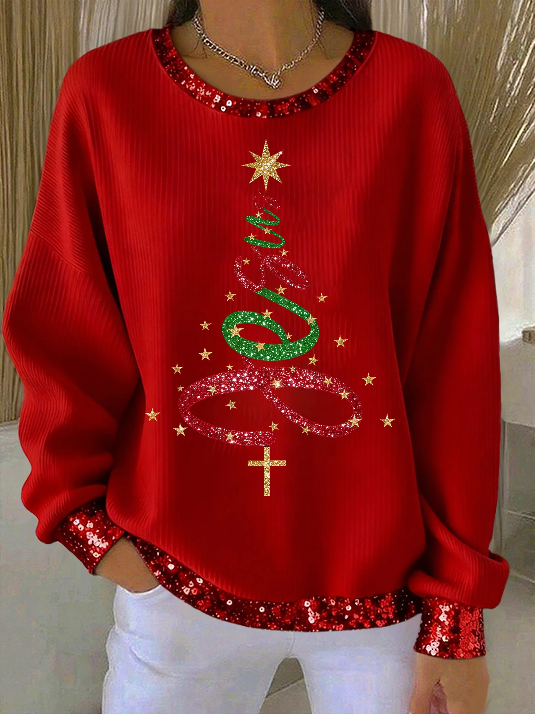 Women's Christmas Print Round Neck Sweatshirt