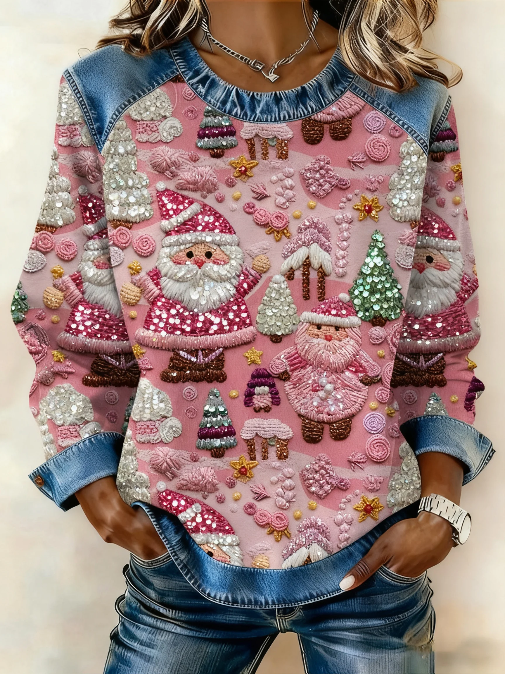 Women's Merry Christmas Patchwork Casual Sweatshirt