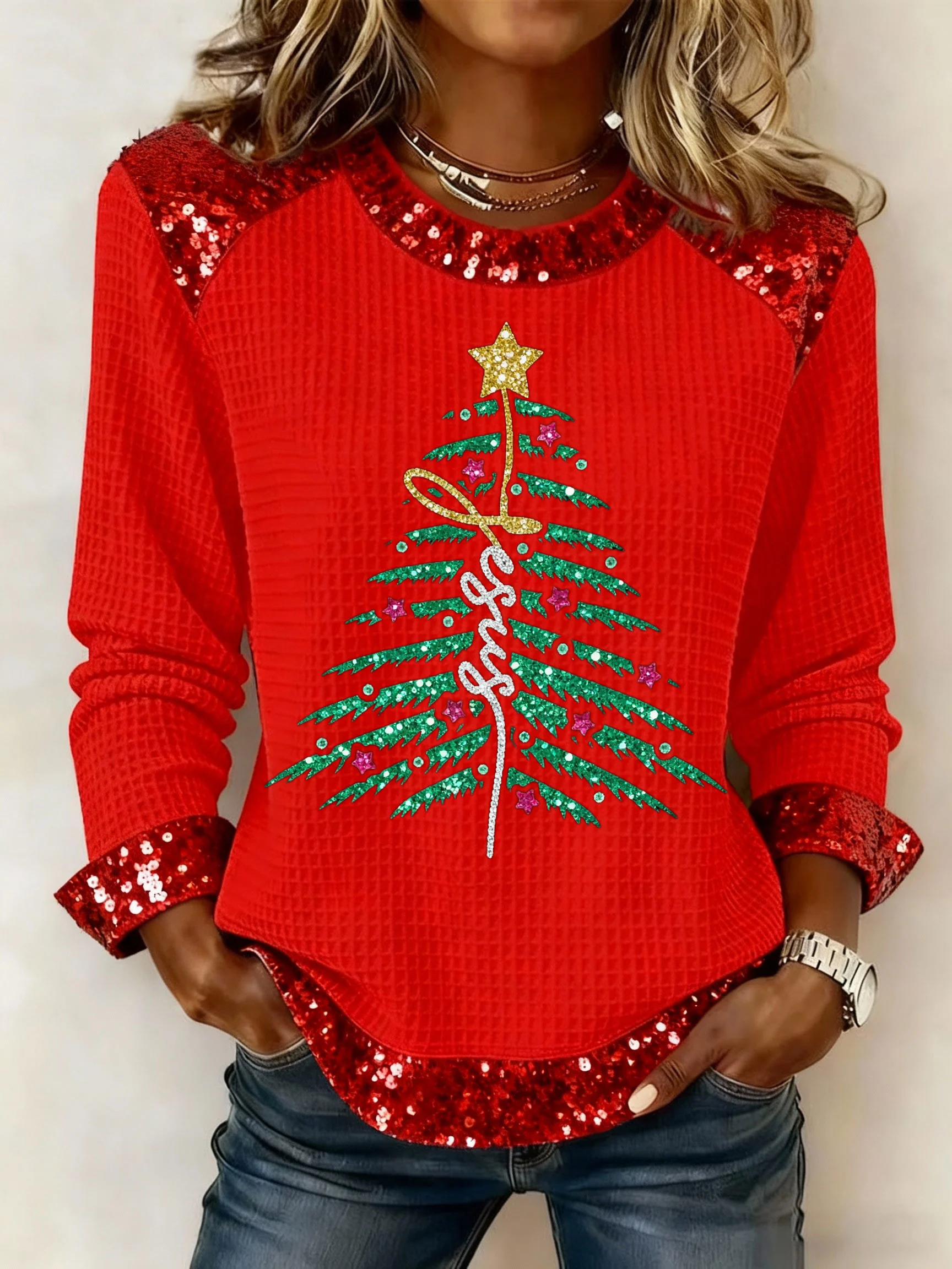 Women's Christmas Faith Printed Crew Neck Sweatshirt