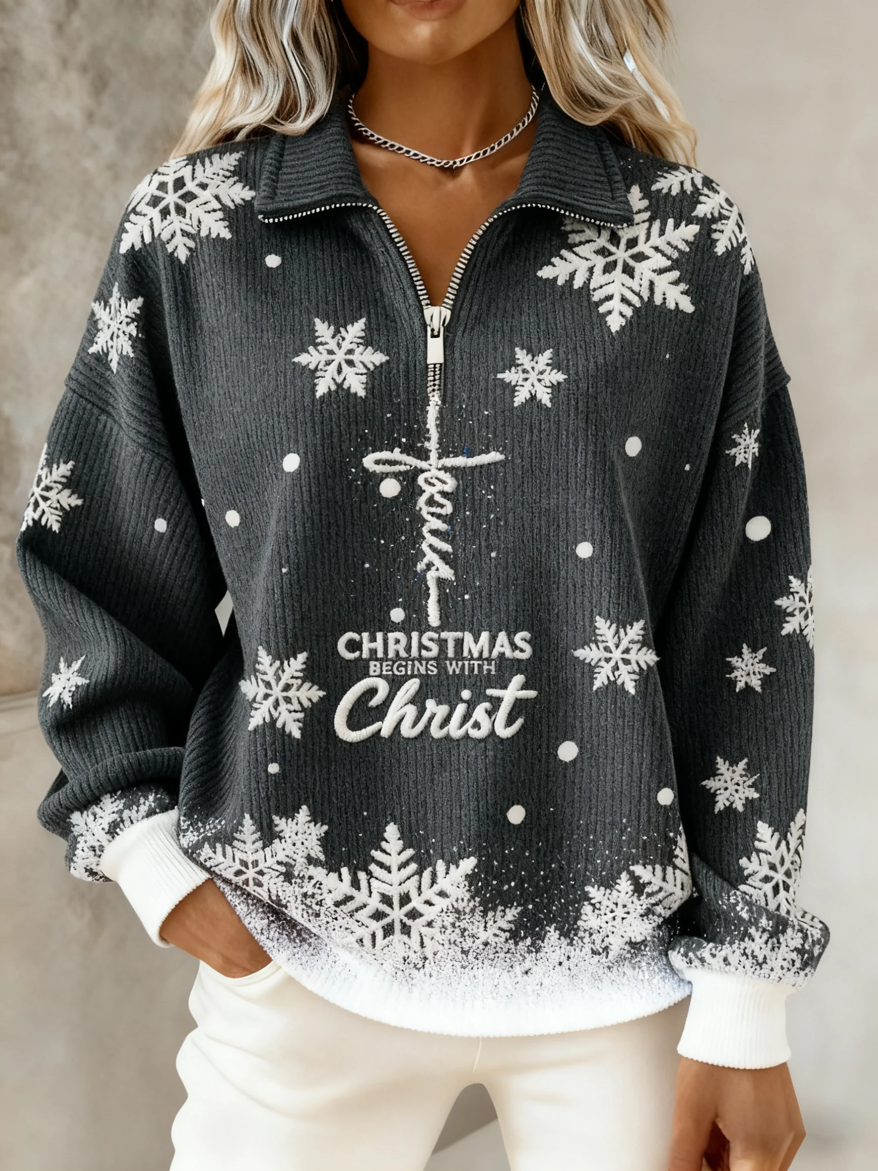 Women's Casual Faith Print Knit Sweatshirt