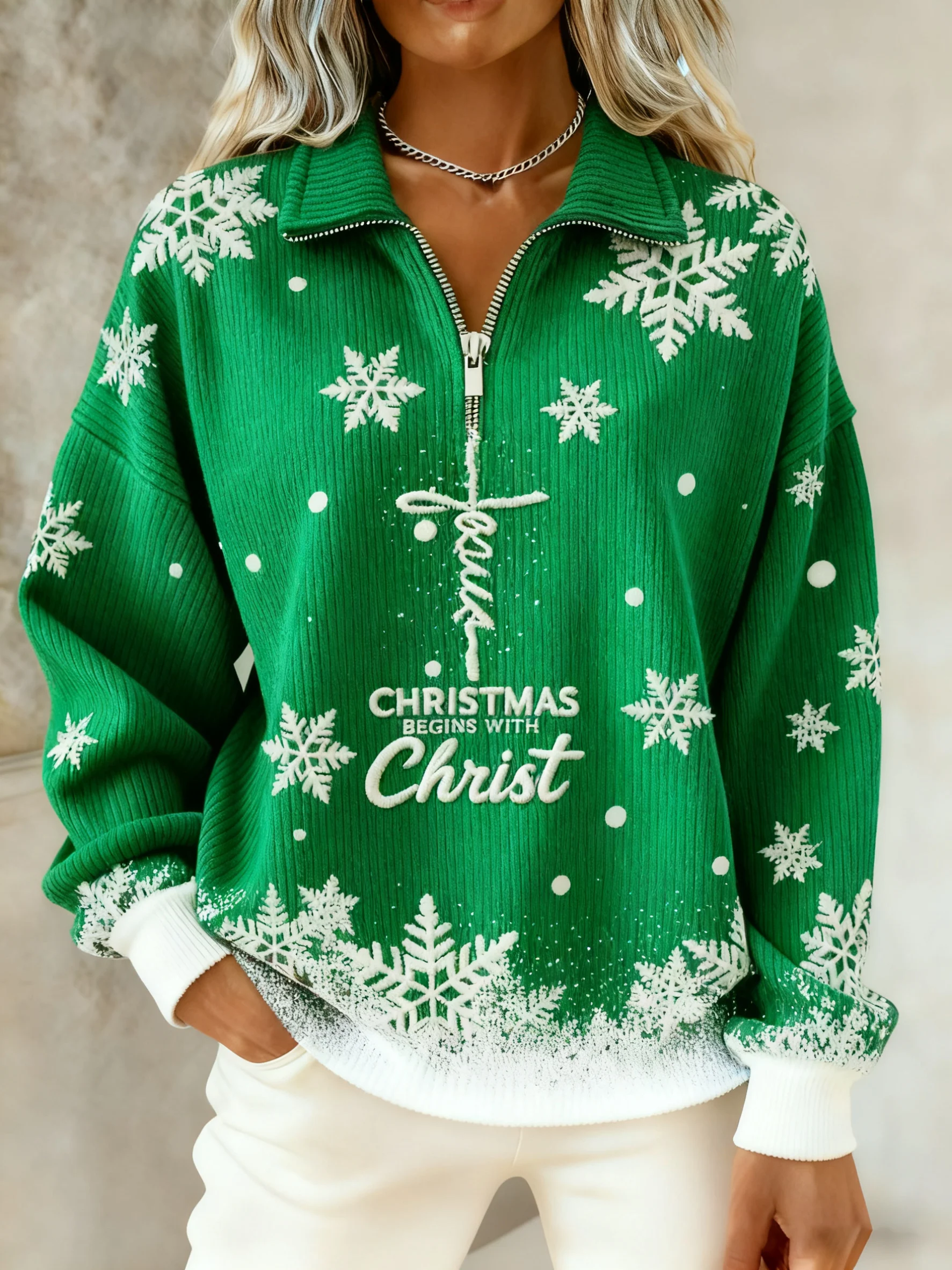 Women's Casual Faith Print Knit Sweatshirt