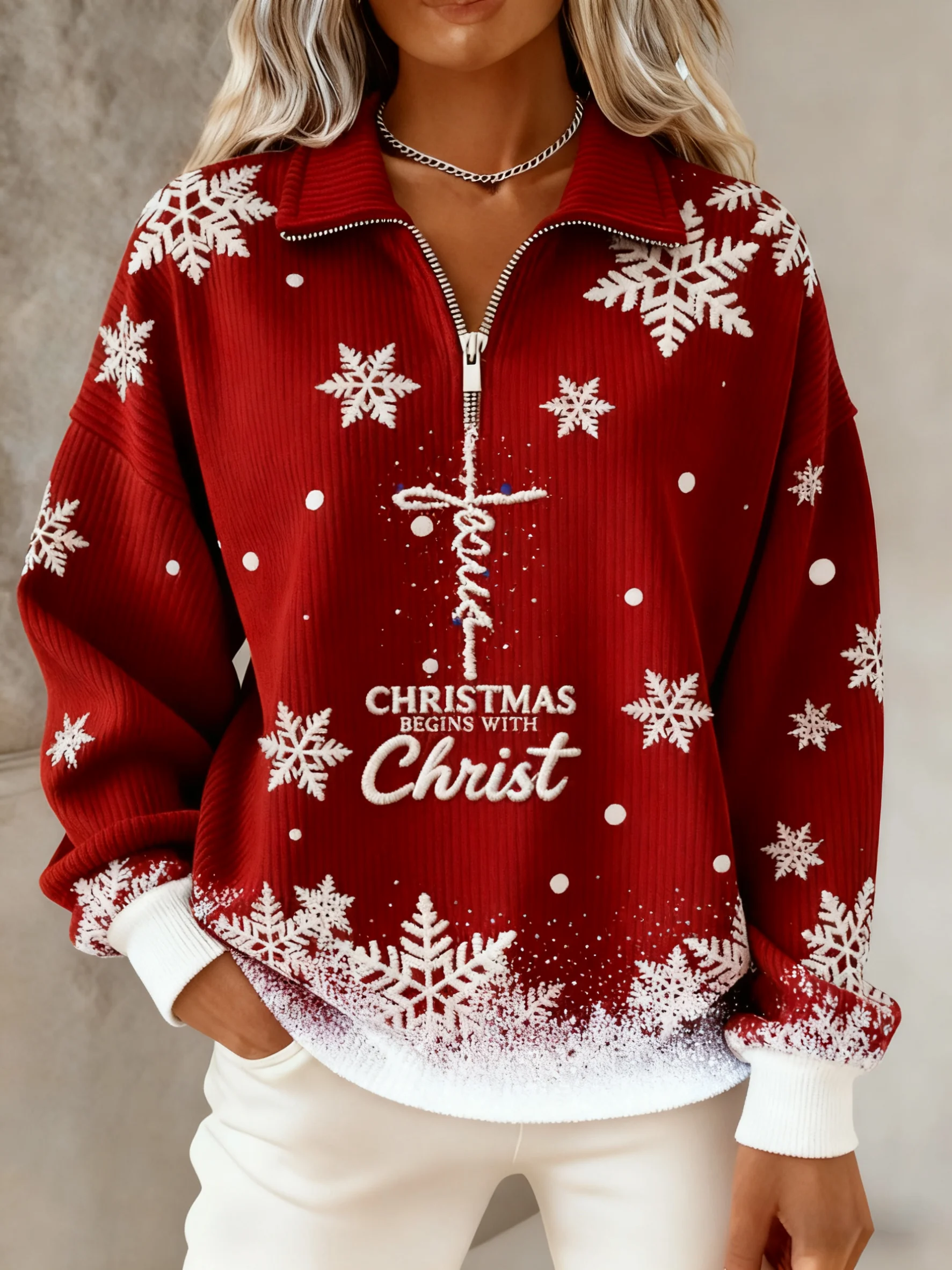 Women's Casual Faith Print Knit Sweatshirt