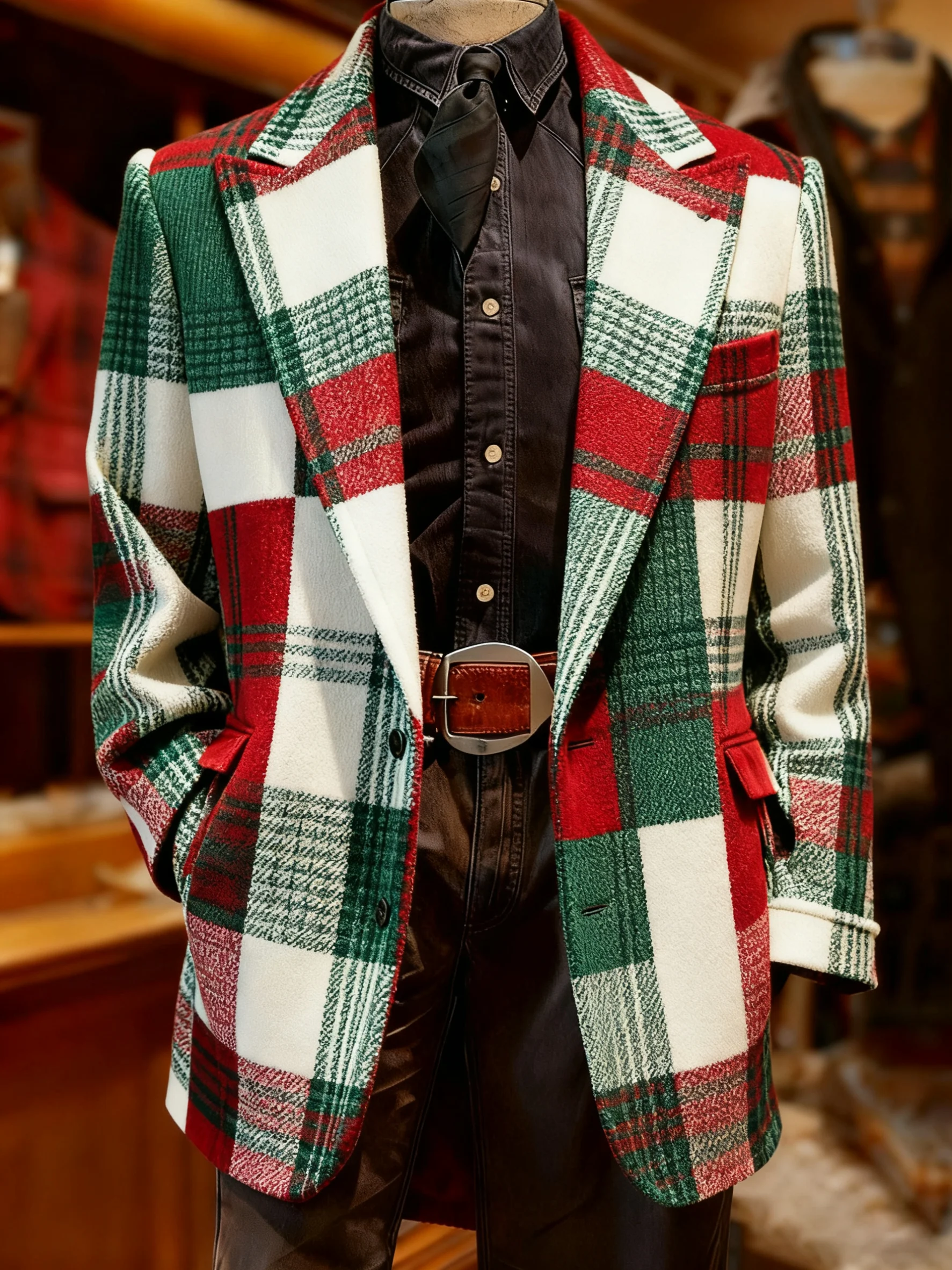 Men's Retro Christmas Plaid Lapel Casual Suit Jacket