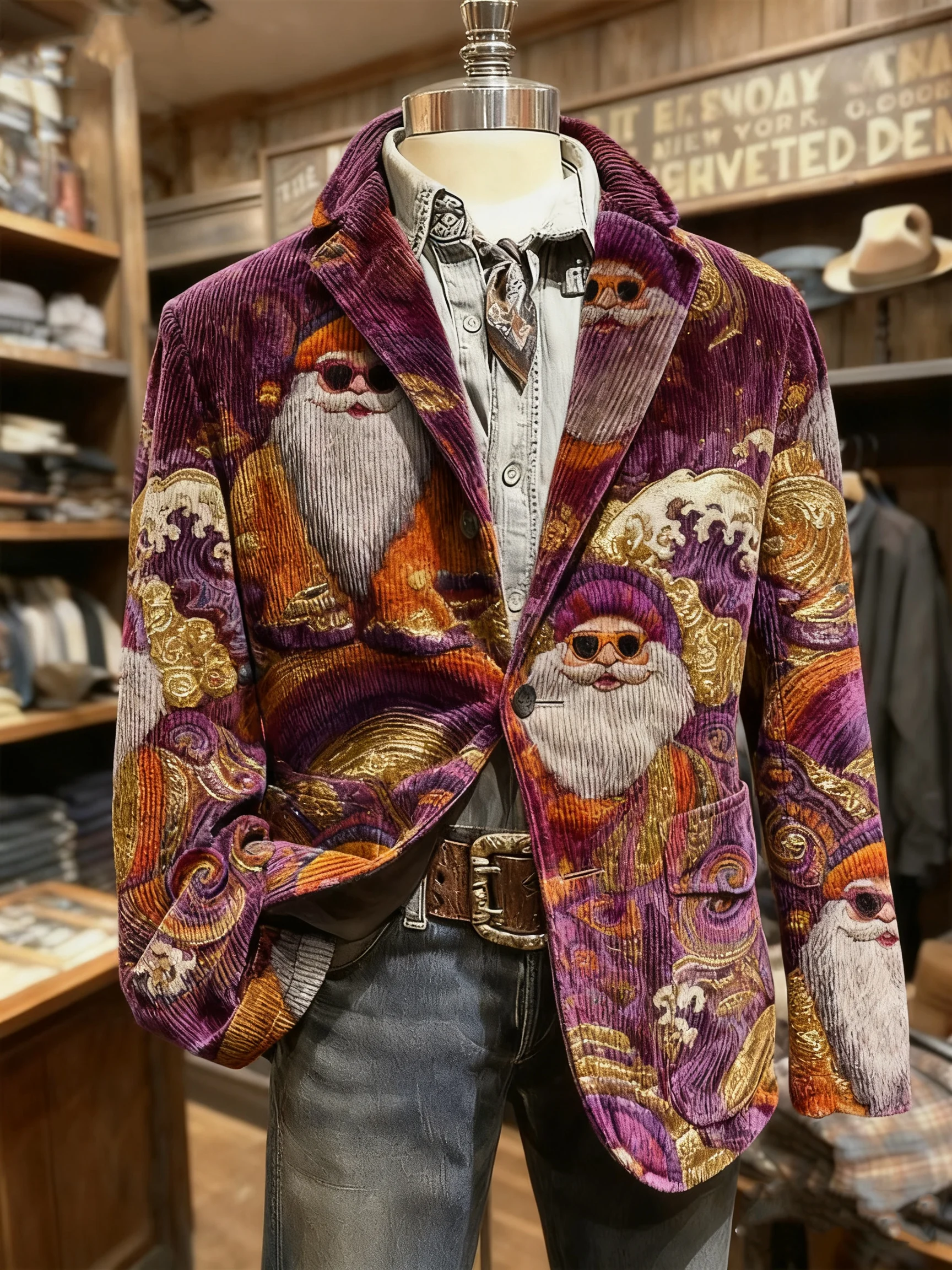 Vintage Christmas Santa Ukiyo-e Print Casual Jacket