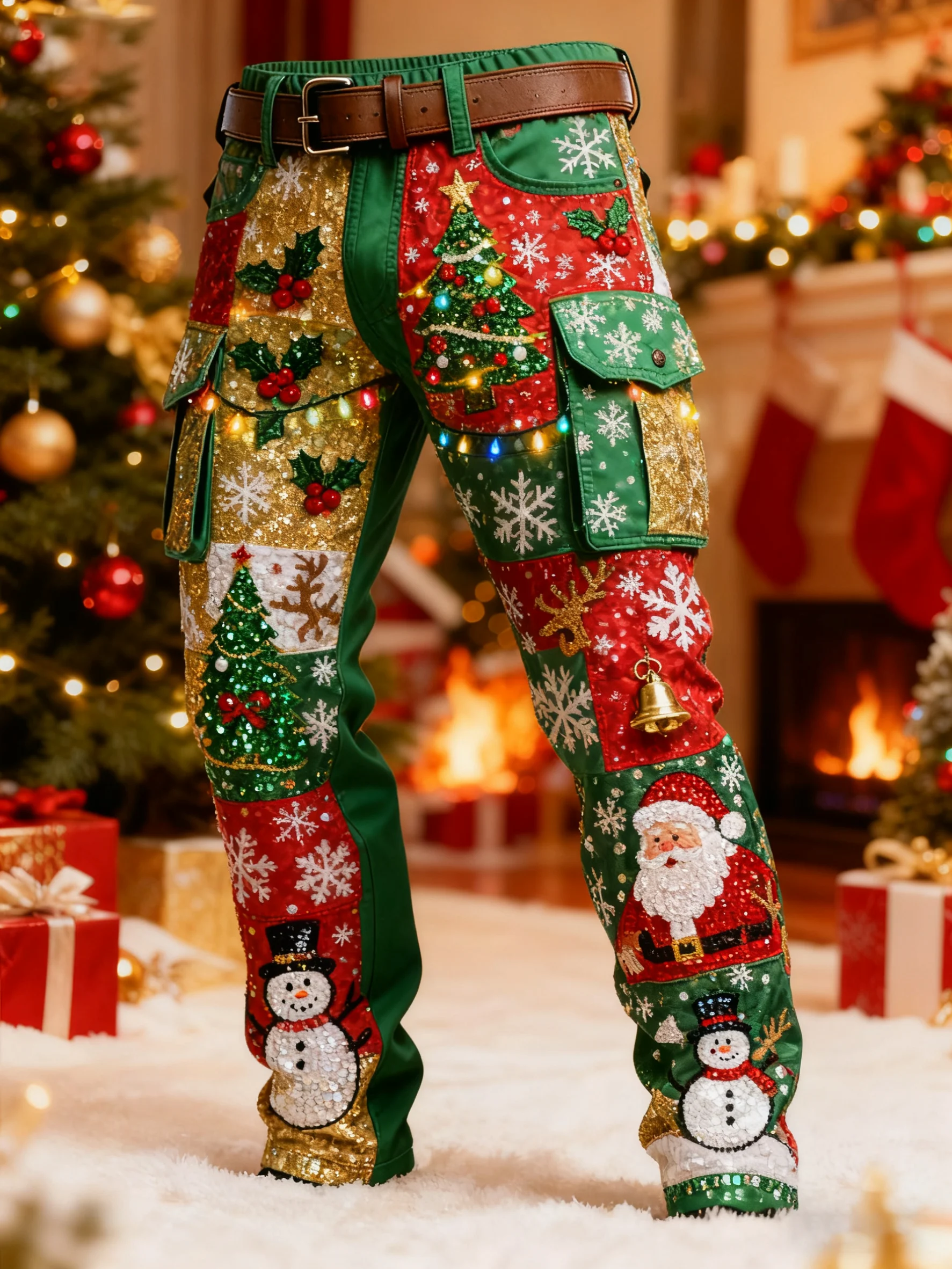 Men's Christmas Color Blocked Printed Cargo Pants