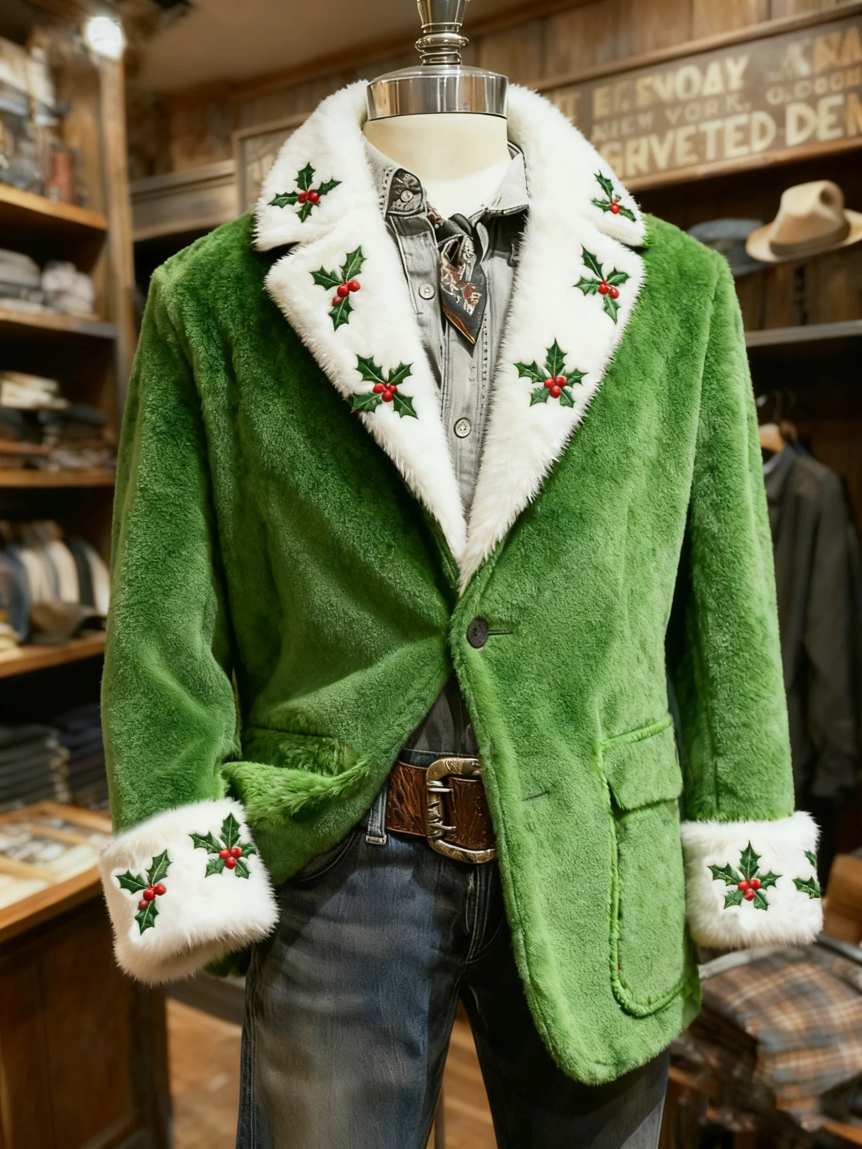 Men's Retro Christmas Winter Green Flannel Warm Suit Jacket