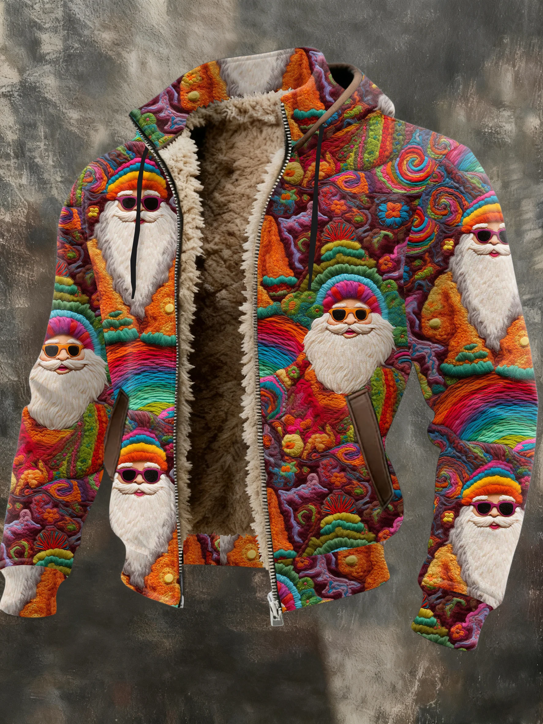 Men's Retro Christmas Art Print Hooded Jacket