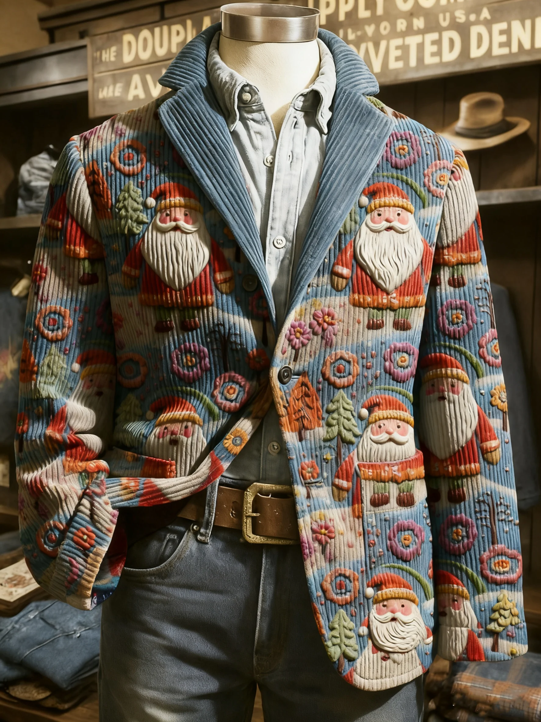 Vintage Christmas Santa Print Casual Jacket