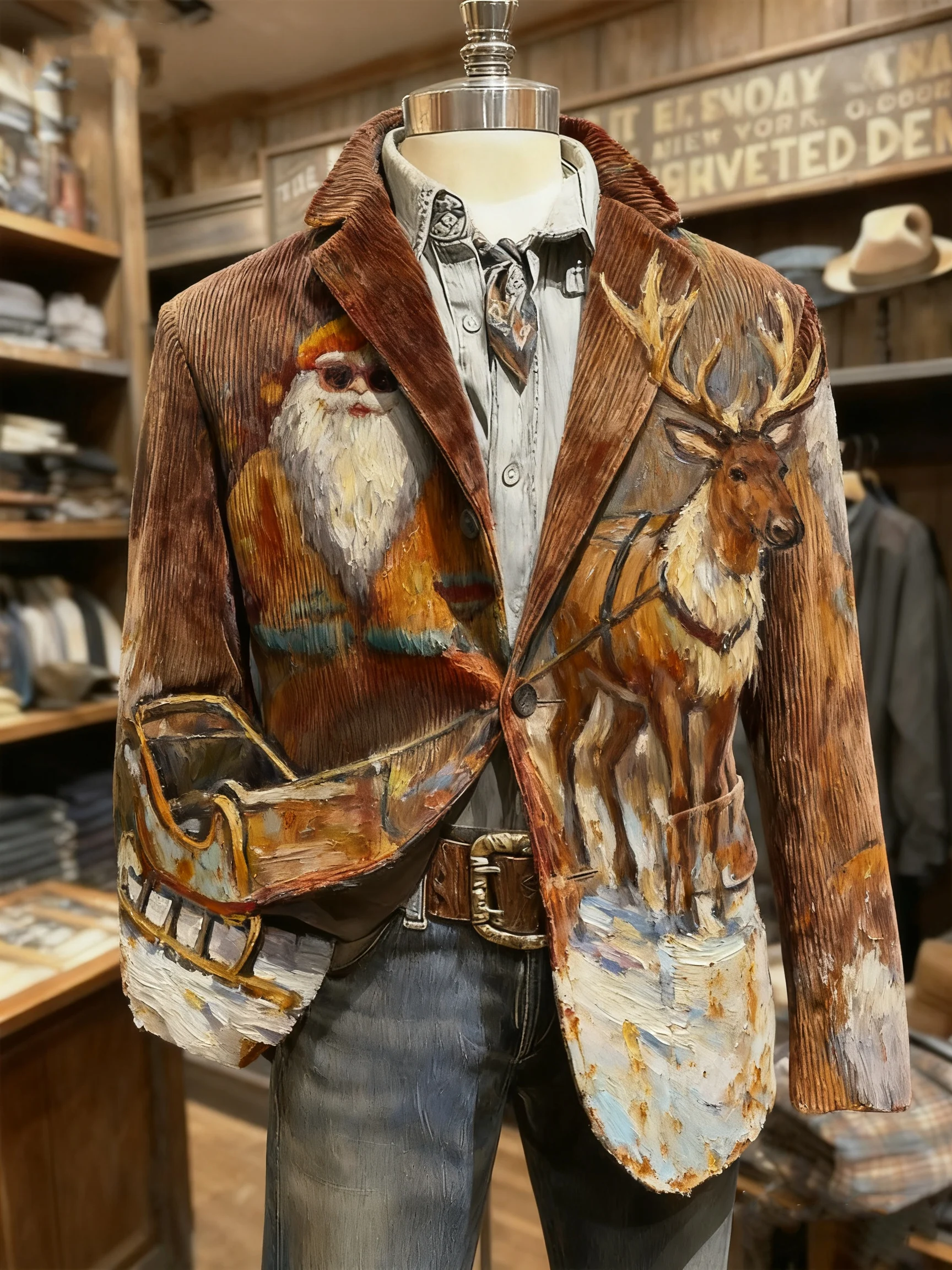 Men's Vintage Christmas Santa Reindeer Print Casual Jacket