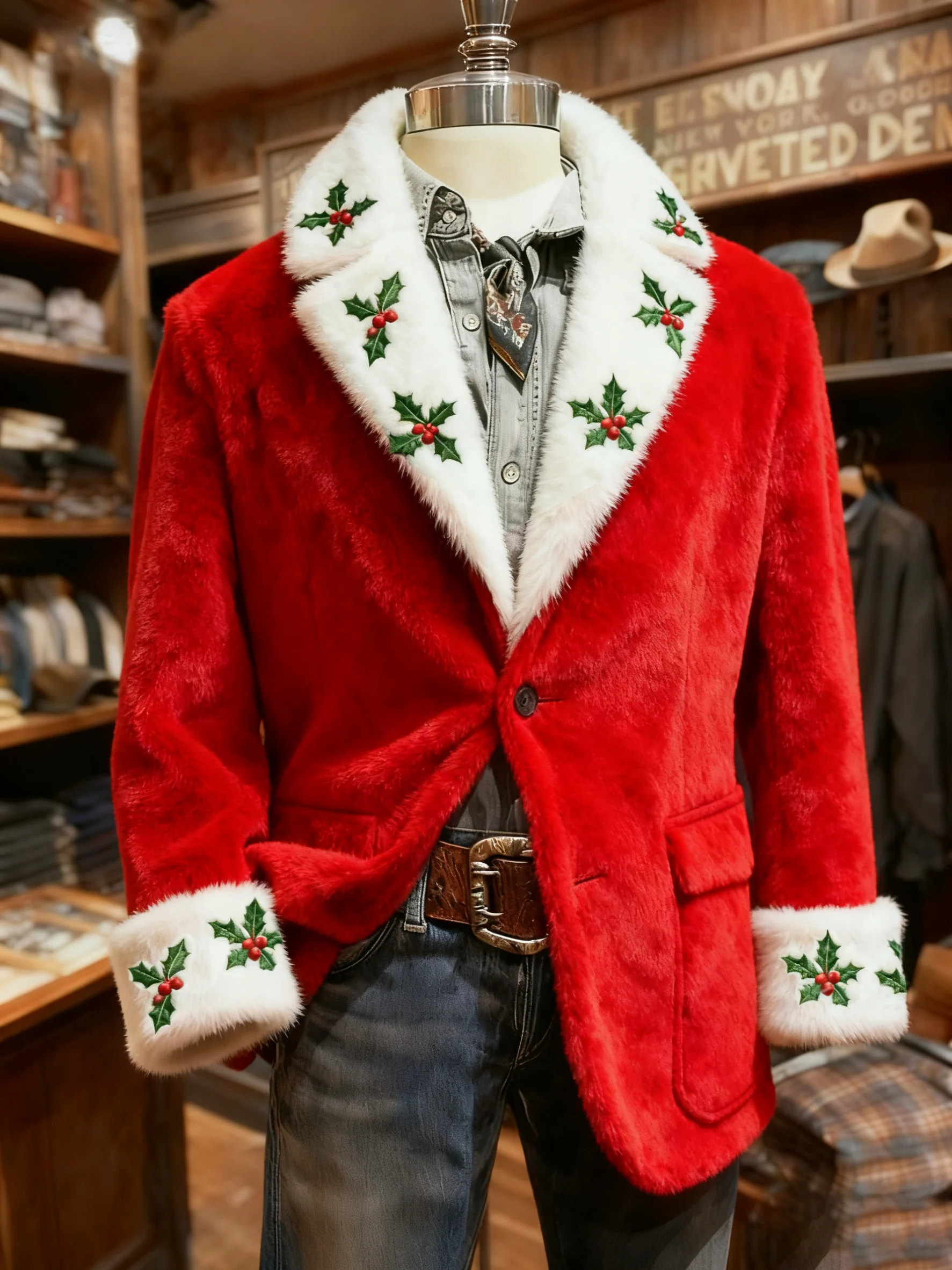 Men's Retro Christmas Winter Green Flannel Warm Suit Jacket