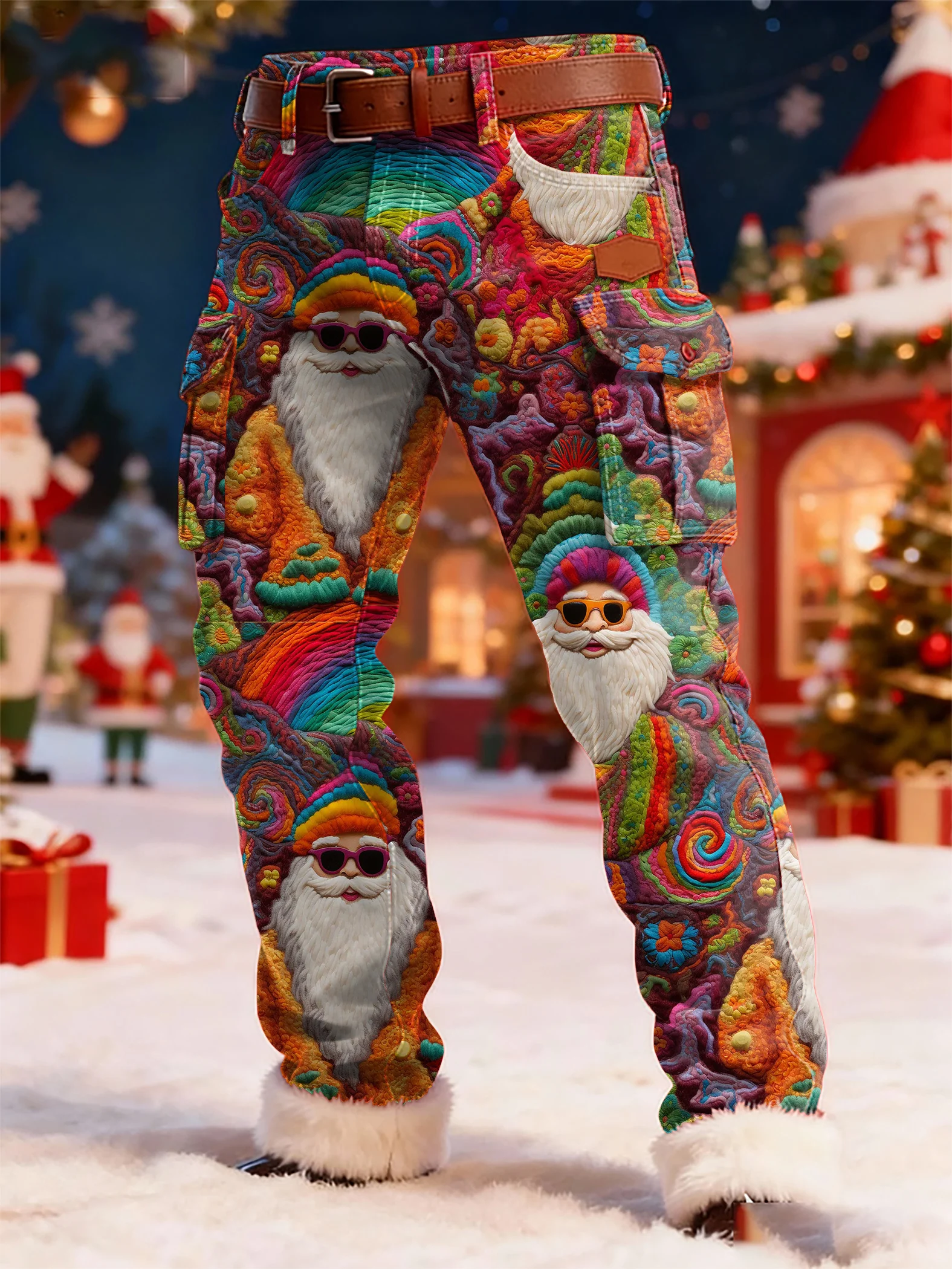 Men's Retro Christmas Art Print Pants