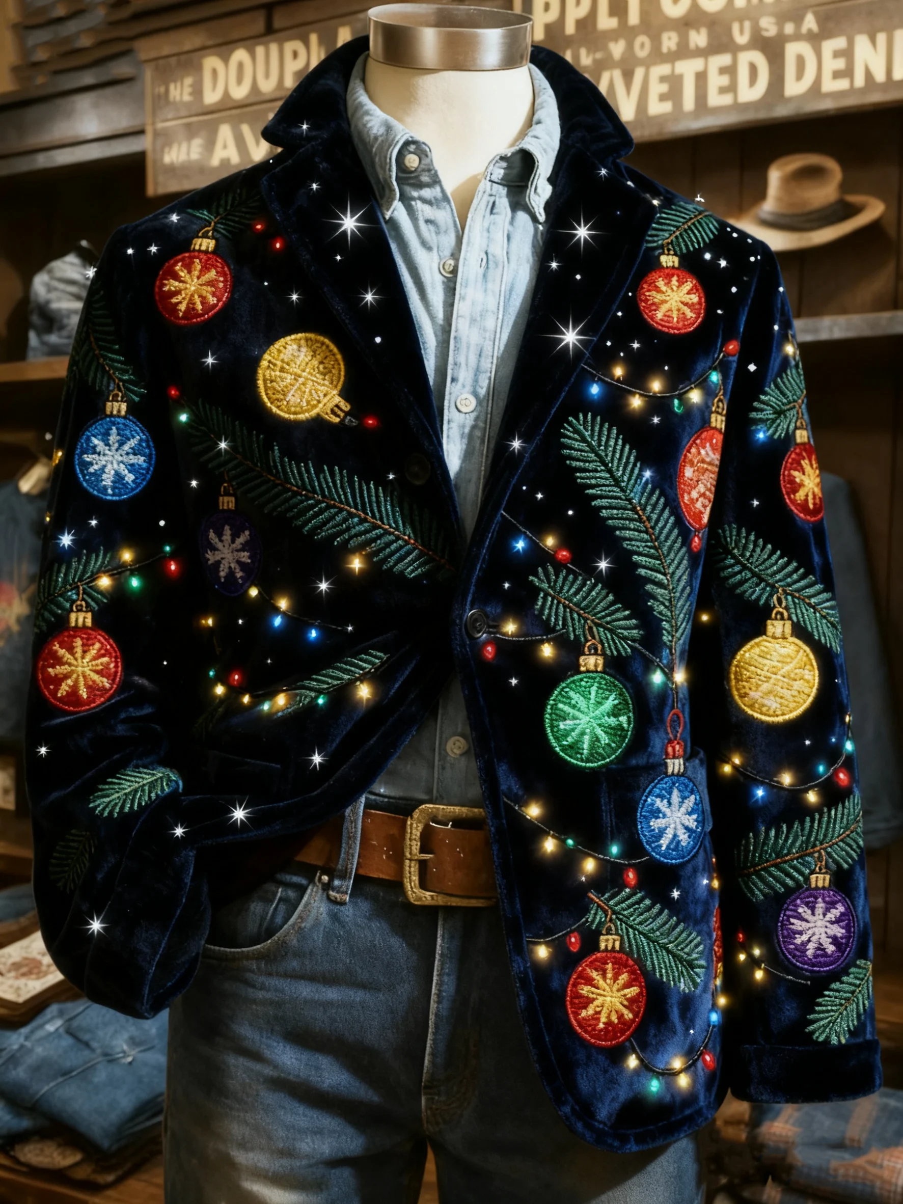 Classic Vintage Christmas Lights Print Casual Jacket