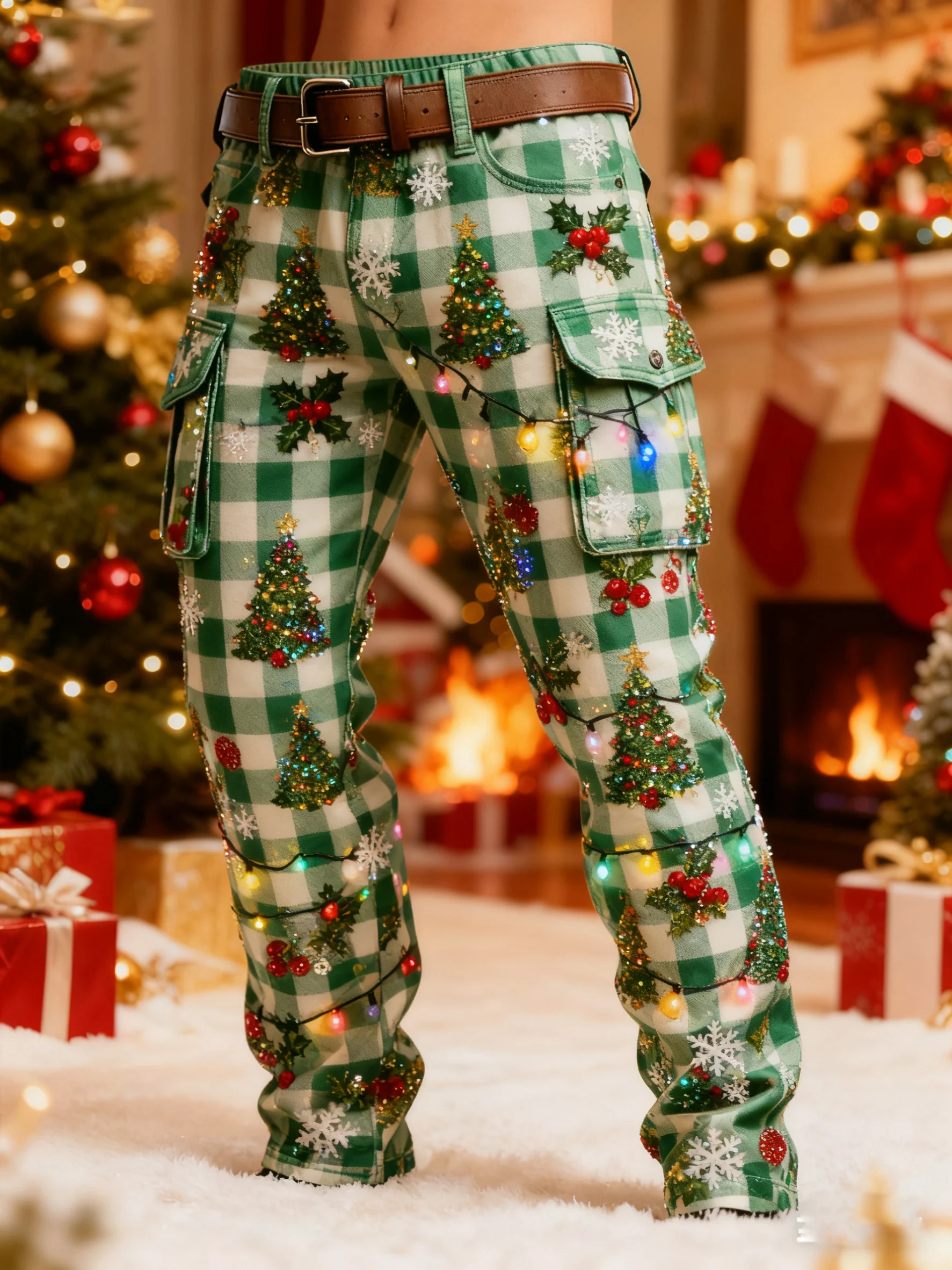Men's Christmas Plaid Printed Cargo Pants