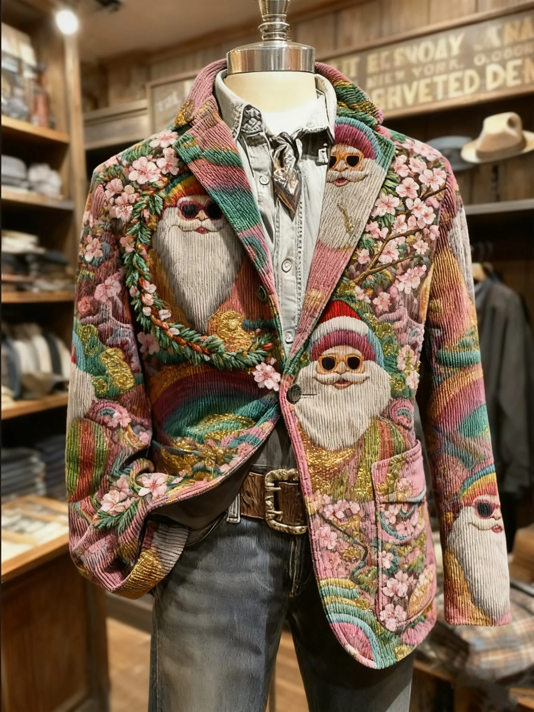 Men's Vintage Ukiyo-e Christmas Santa Print Casual Jacket