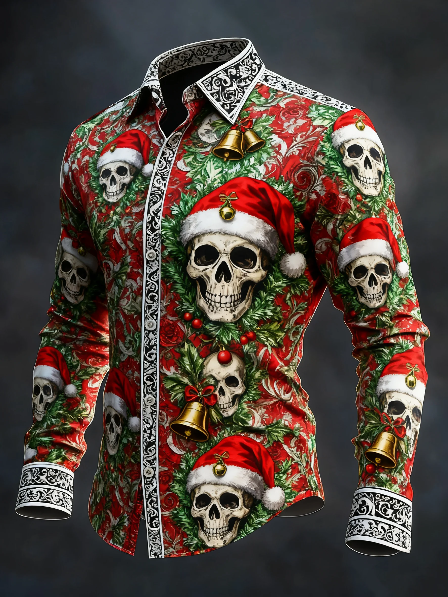 Men's Vintage Skull Christmas Party Long Sleeve Shirt