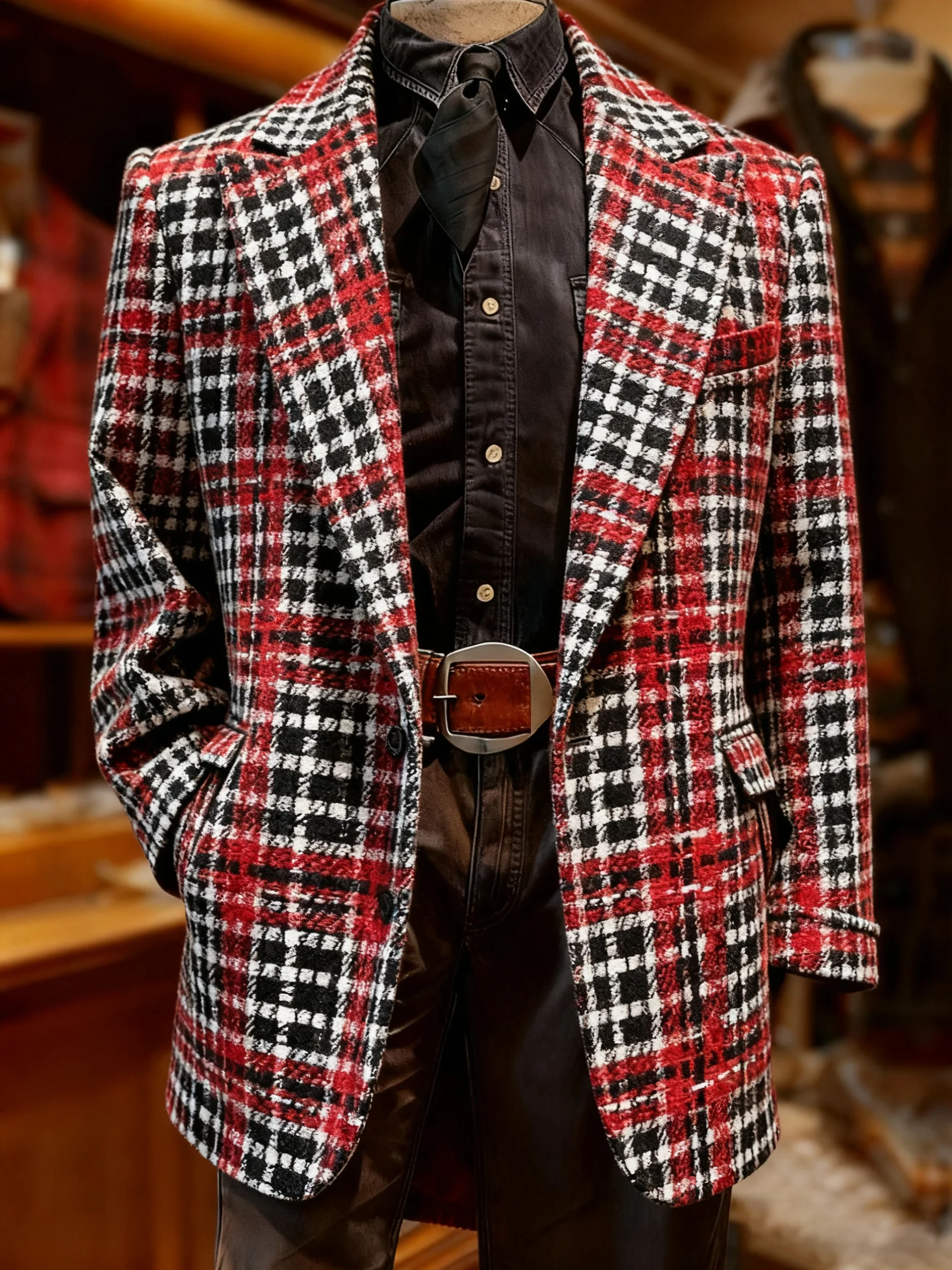 Men's Retro Christmas Plaid Lapel Casual Suit Jacket