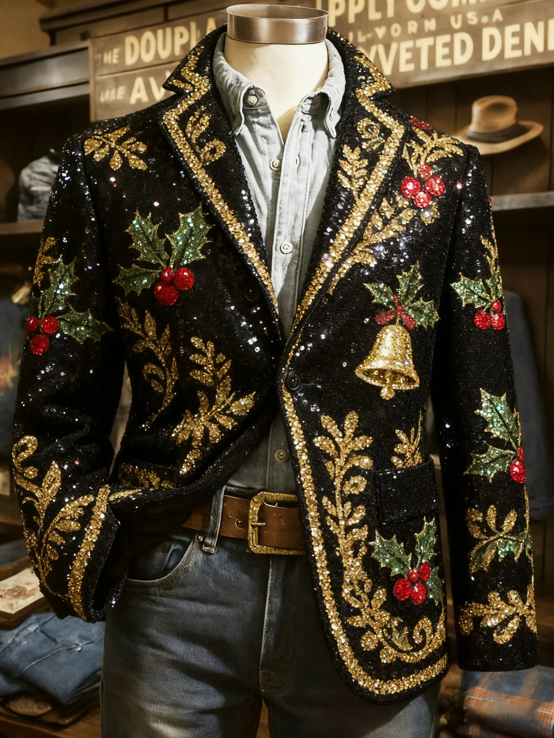 Men's Vintage Christmas Print Casual Jacket