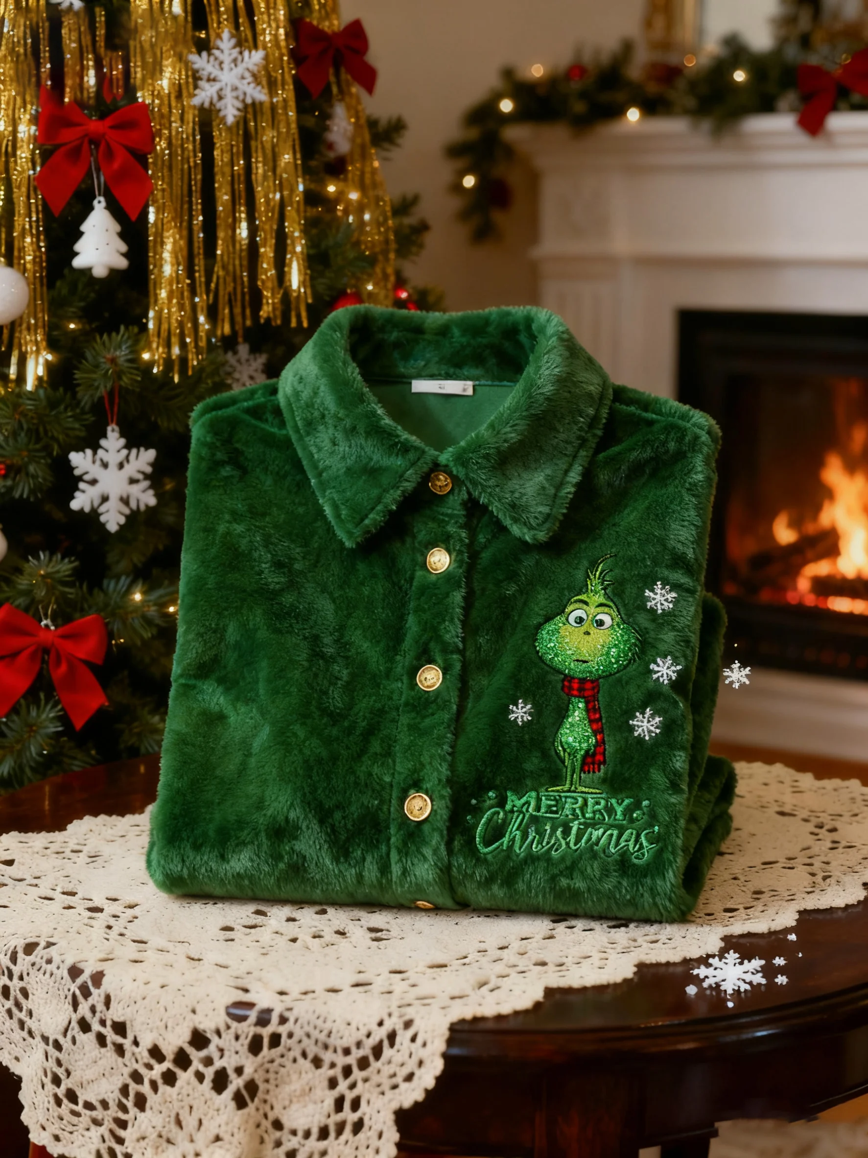 Men's Christmas Velvet Logo Casual Long Sleeve Shirt