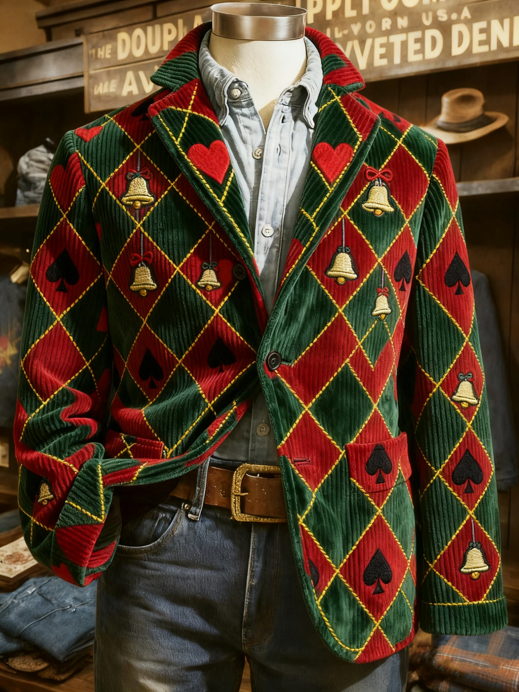 Classic Vintage Christmas Jingle Bell Print Casual Jacket