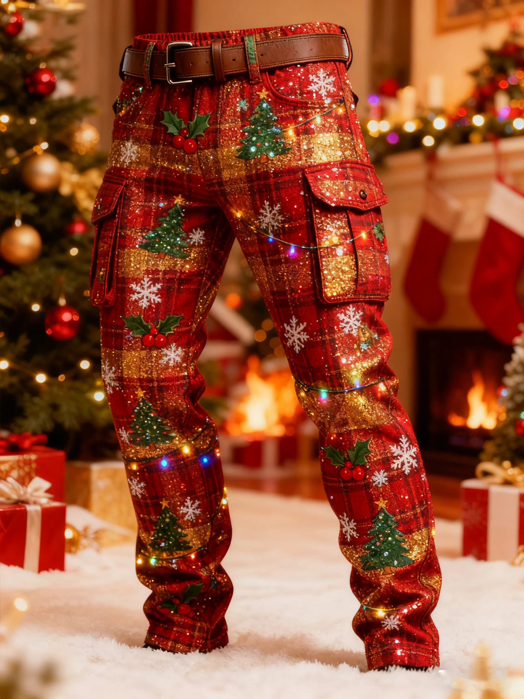 Men's Christmas Plaid Printed Cargo Pants