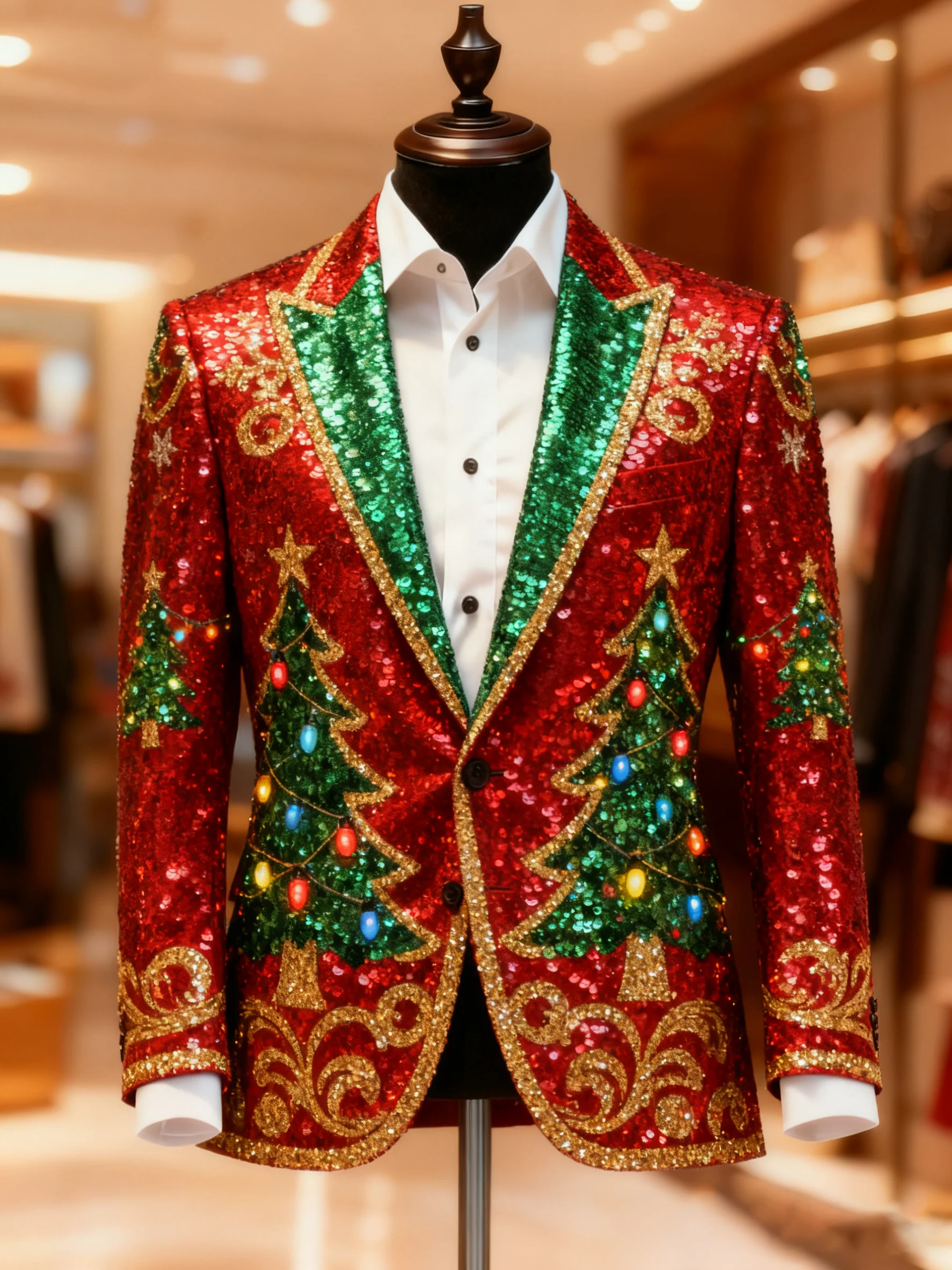 Men's Christmas Casual Print Large Pocket Blazers