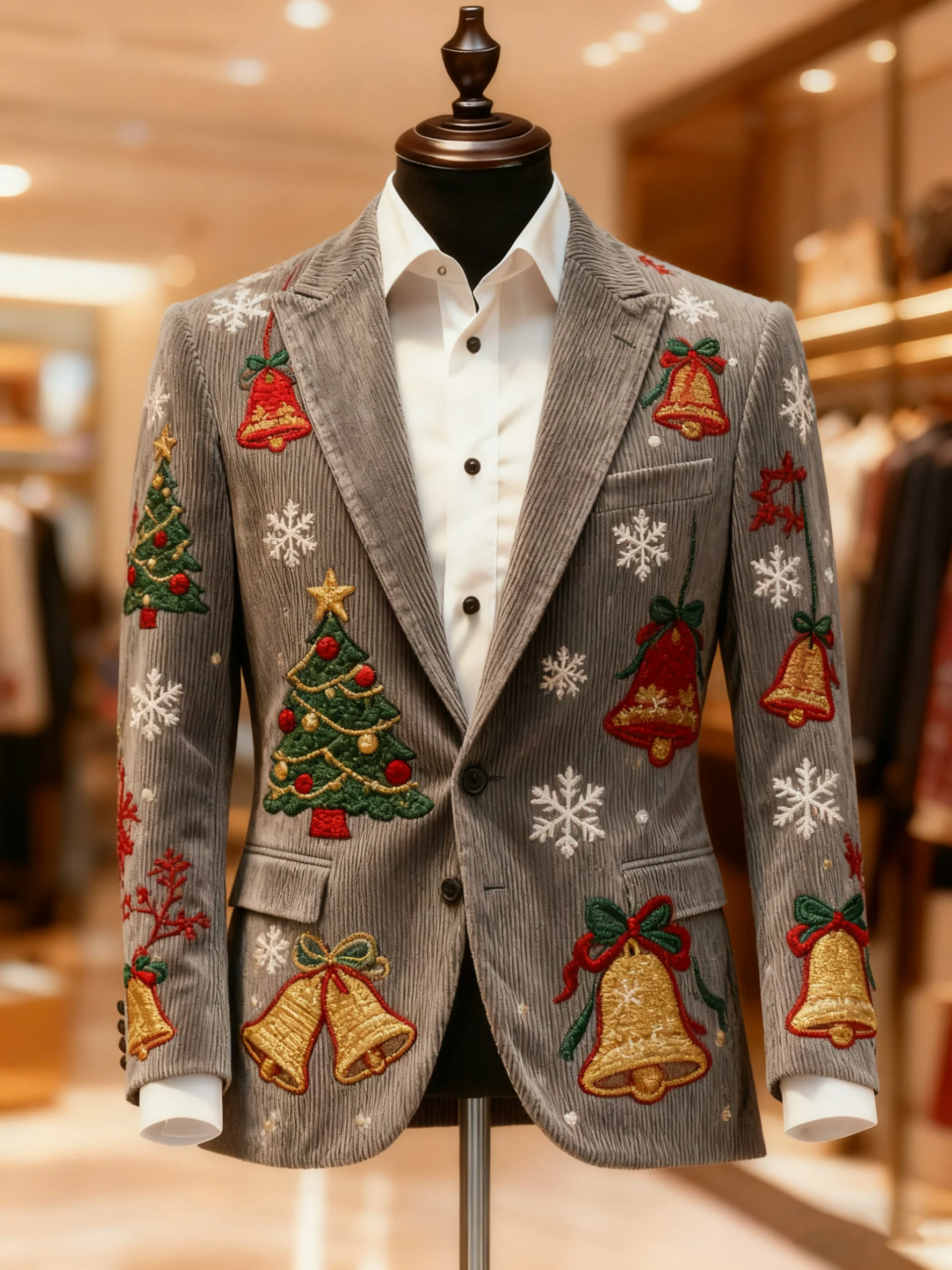 Men's Vintage Christmas Bell Tree Print Casual Jacket