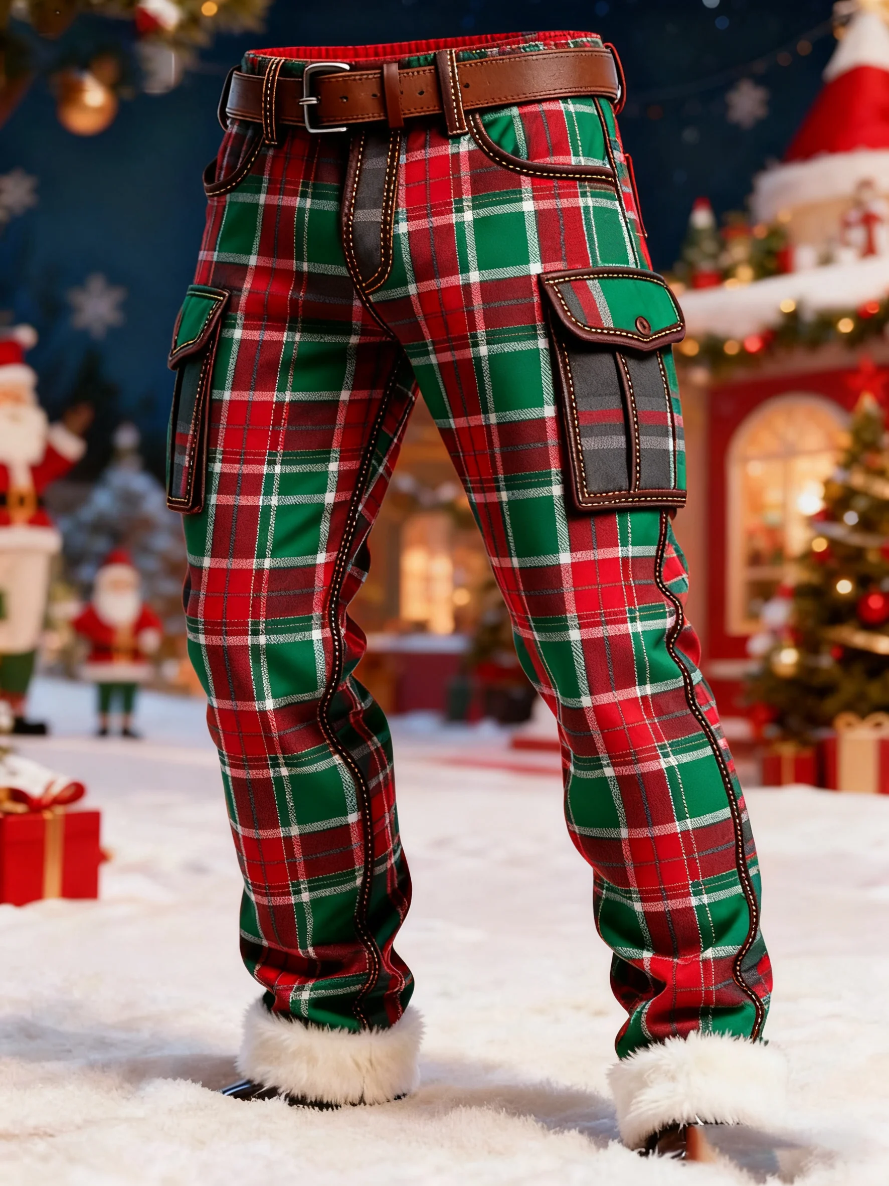 Men's Retro Christmas Art Print Cargo Pants