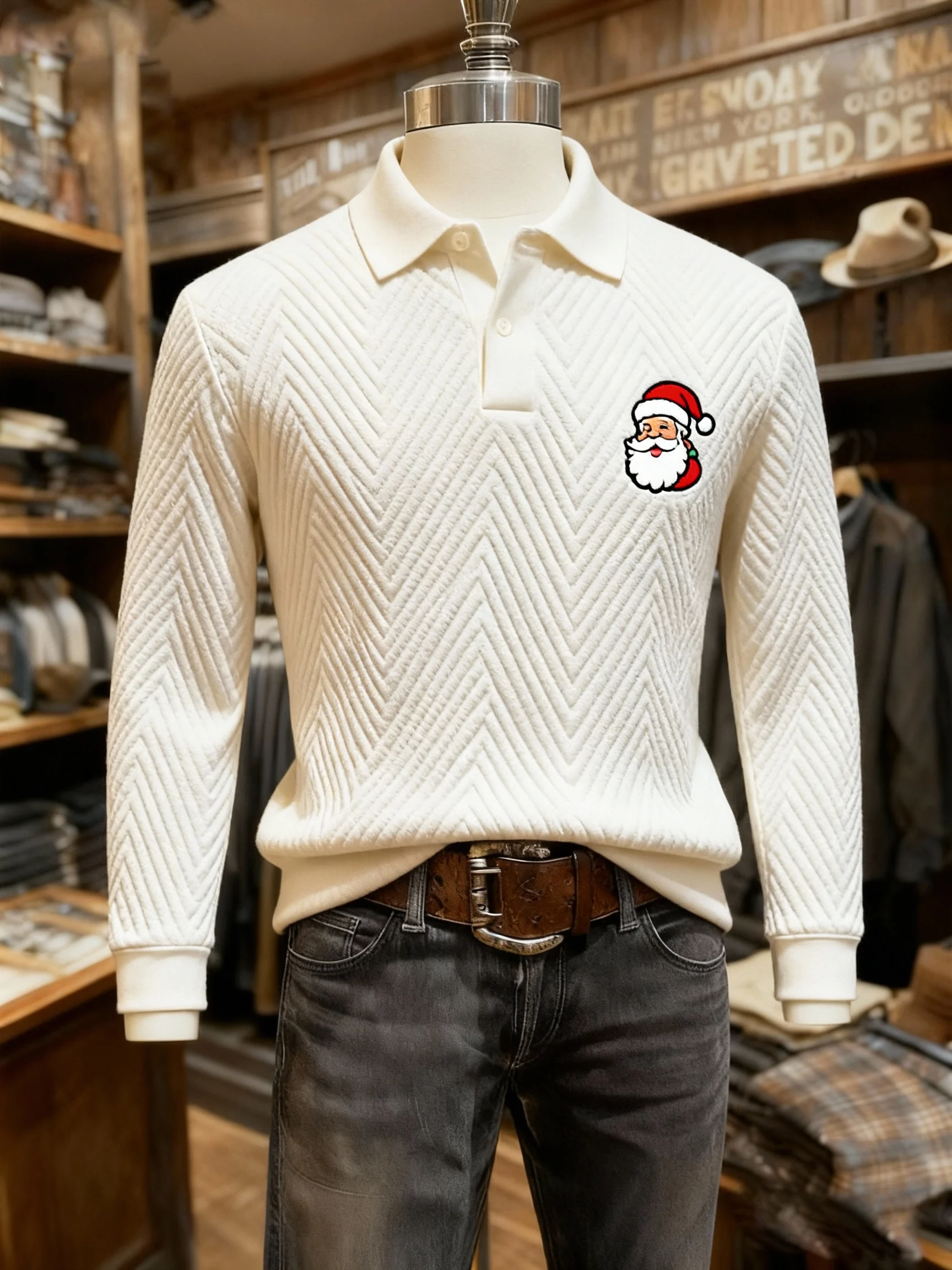 Men's Business Logo Print Long Sleeve Polo Shirt