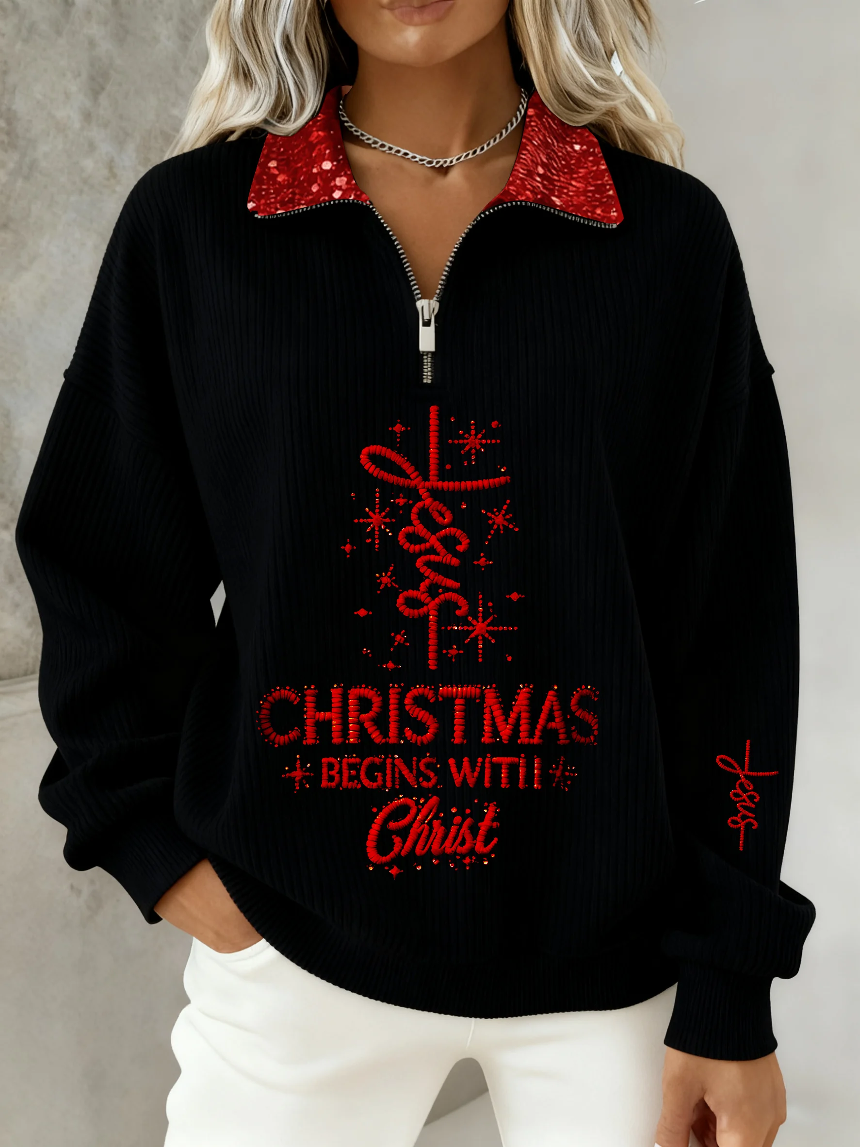 Women's Winter Christmas Faith Print Top