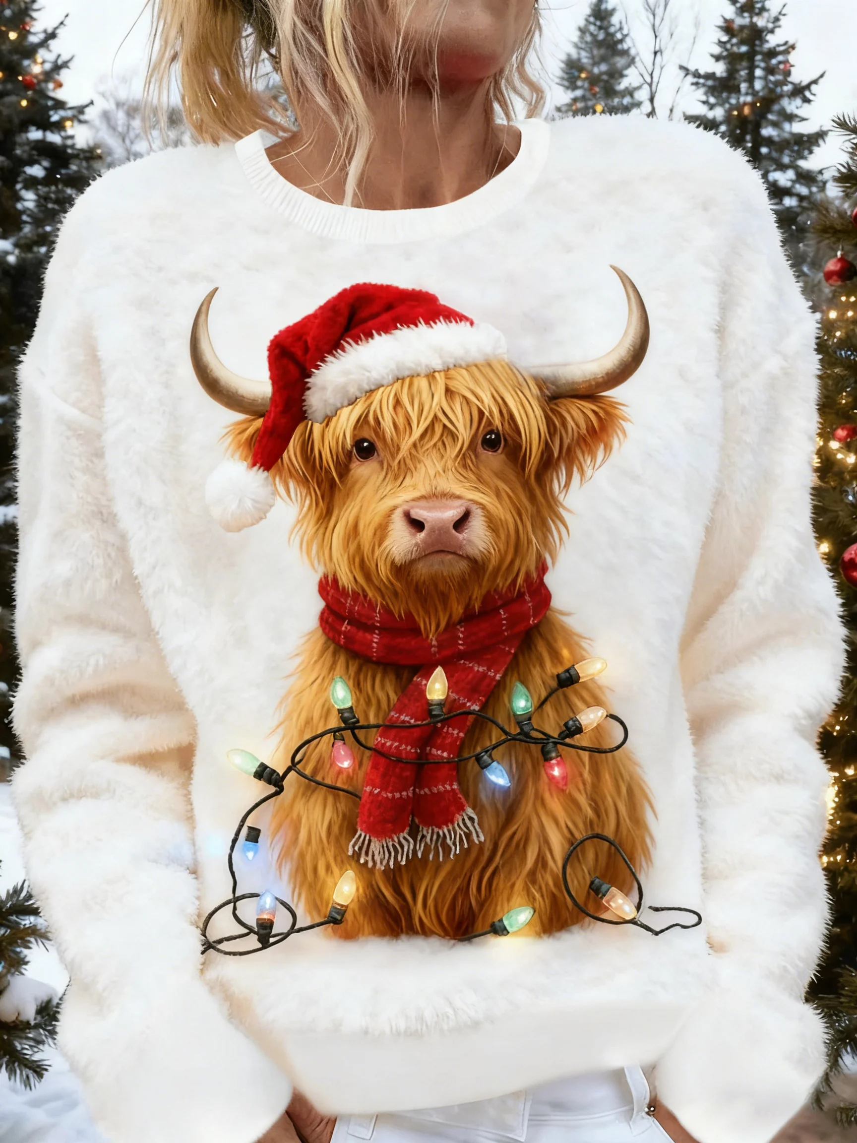 Women's Highland Cattle Print Flannel Sweatshirt