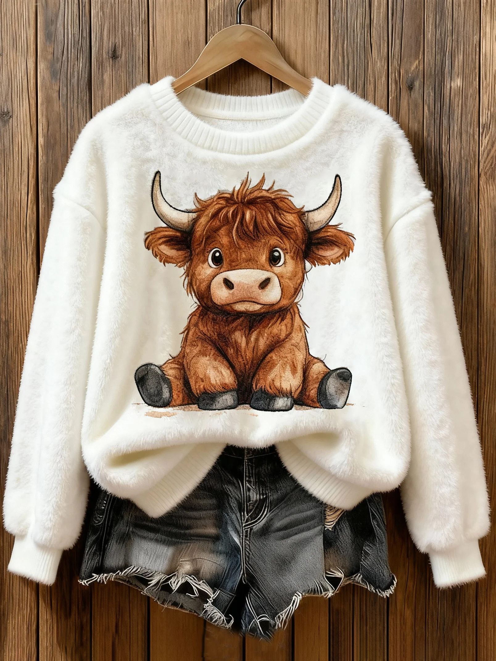 Women's Animal Highland Cow Print Sweatshirt
