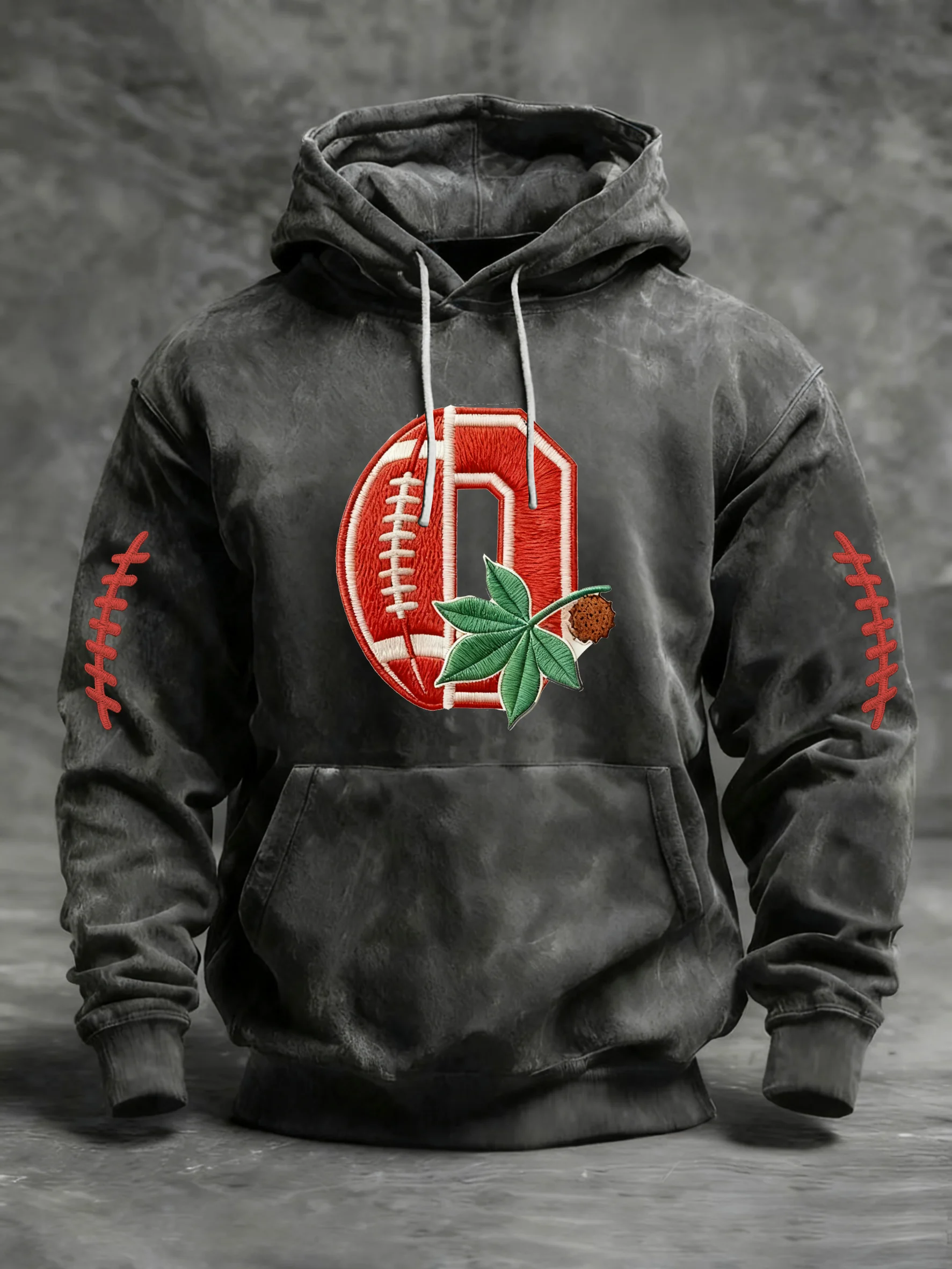 Men's Autumn/Winter Retro Rugby Print Hooded Sweatshirt