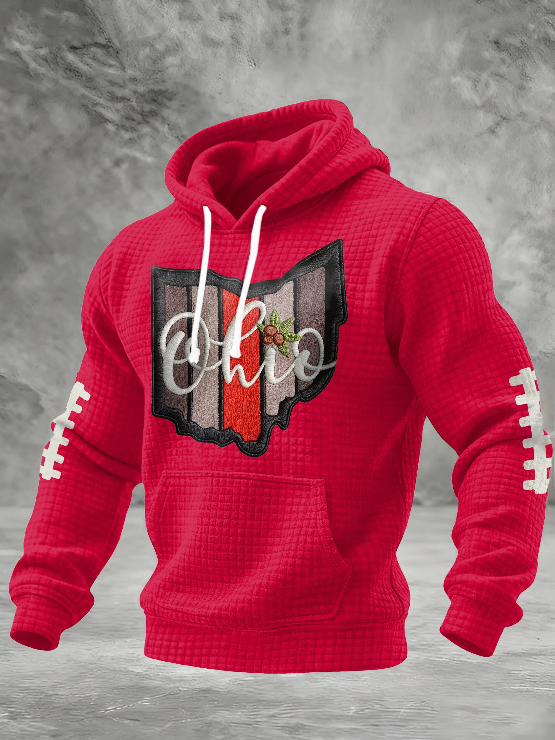 Men's Football Print Checkered Fabric Hooded Sweatshirt