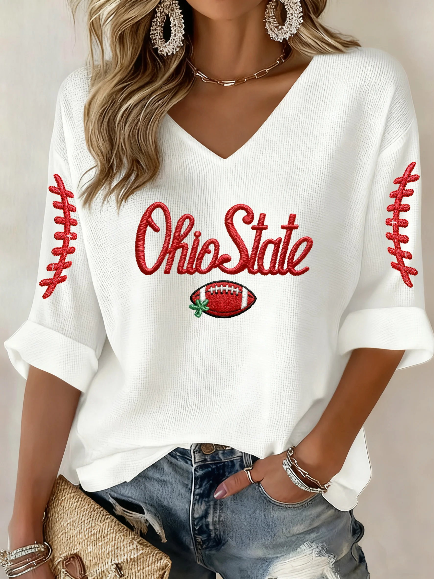 Women's Fall Retro Rugby Print Top