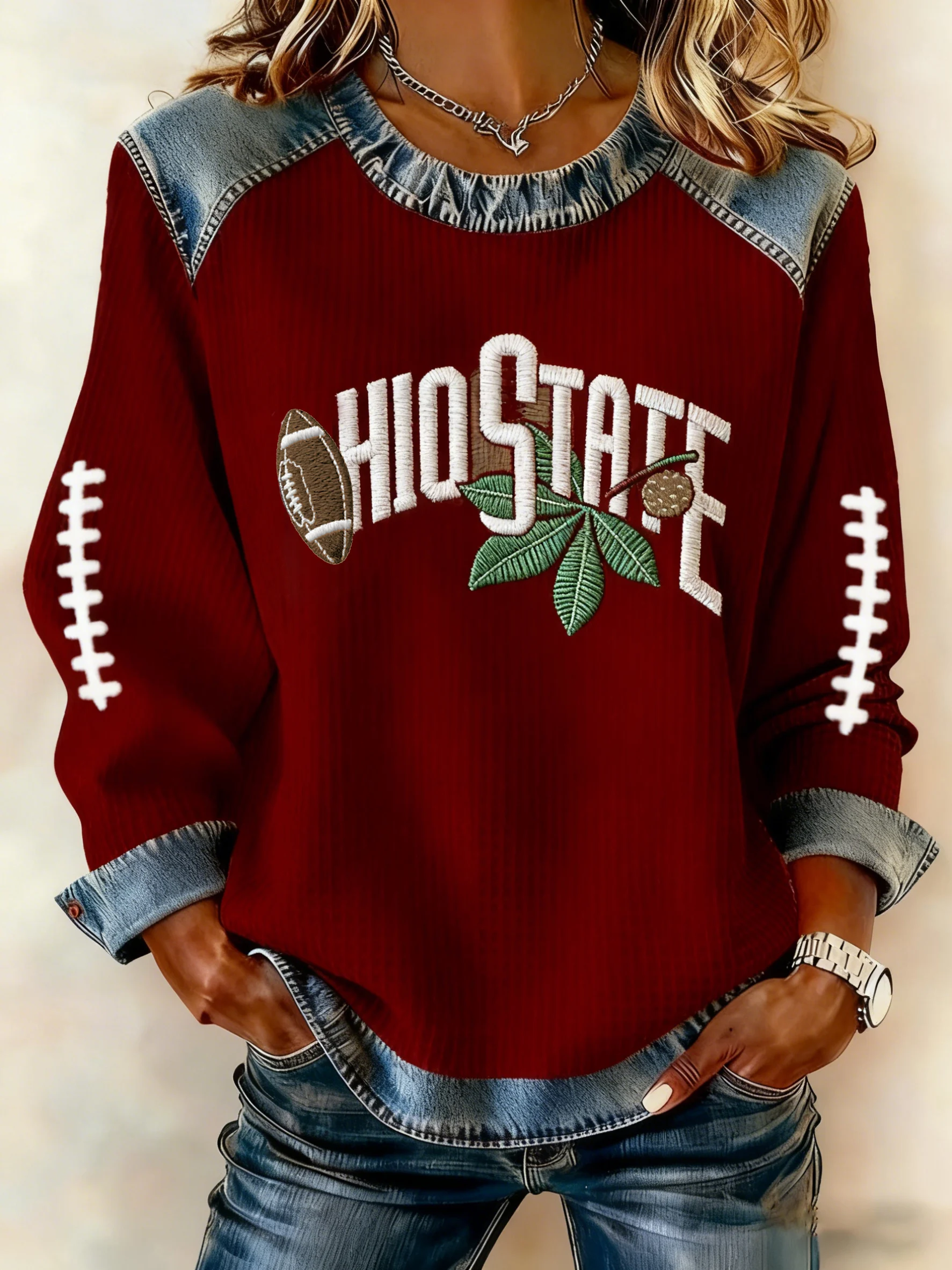 Women's Casual Rugby Long-Sleeve Printed Sweatshirt