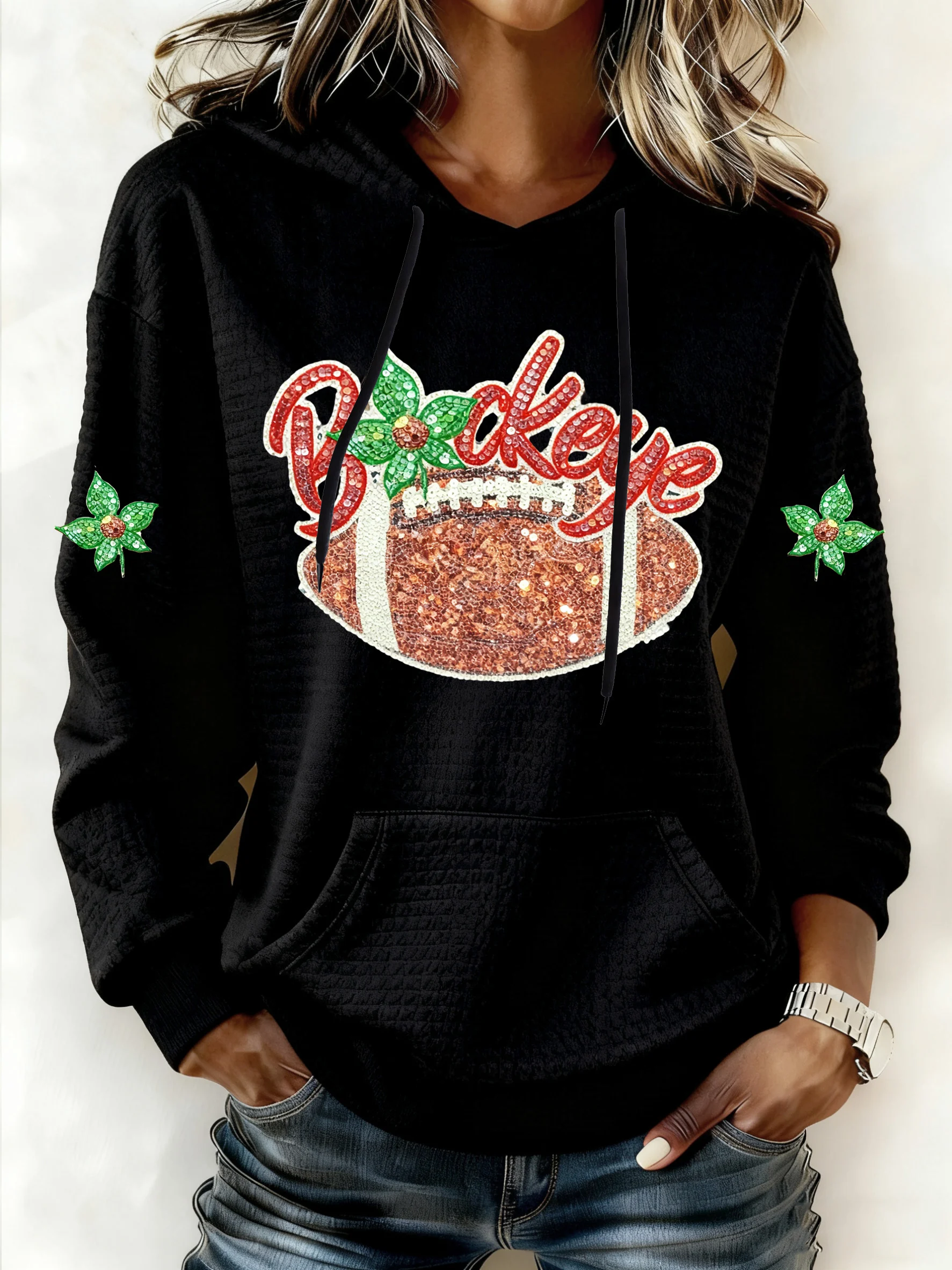 Women's Winter Rugby Print Hooded Top