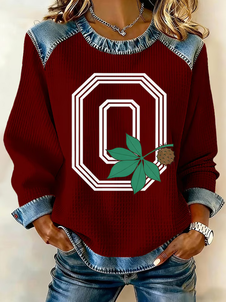 Women's Sunday Funday Football Print Mid Sleeve T-Shirt  ACE