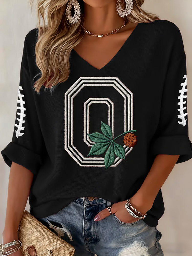 Women's Sunday Funday Football Print Mid Sleeve T-Shirt  ACE