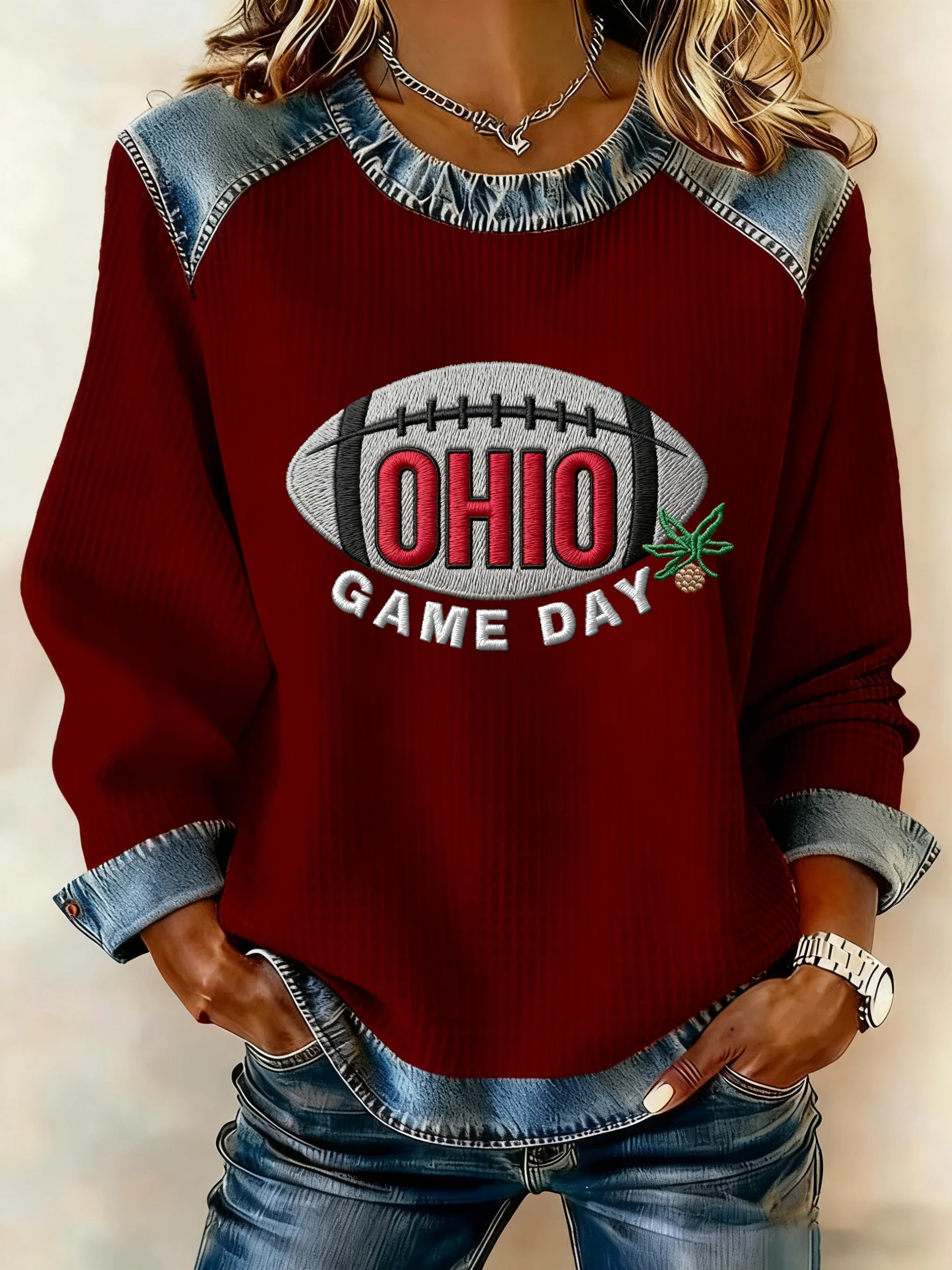 Women's Casual Rugby Long-Sleeve Printed Sweatshirt