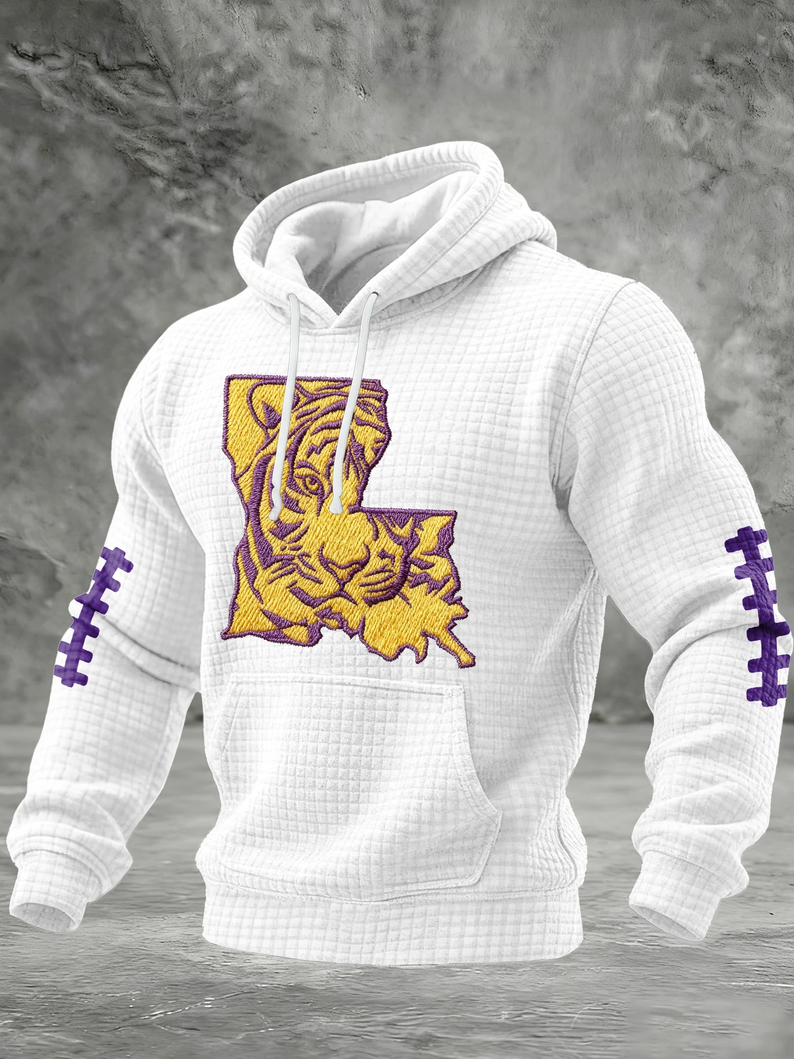 Men's Football Print Checkered Fabric Hooded Sweatshirt