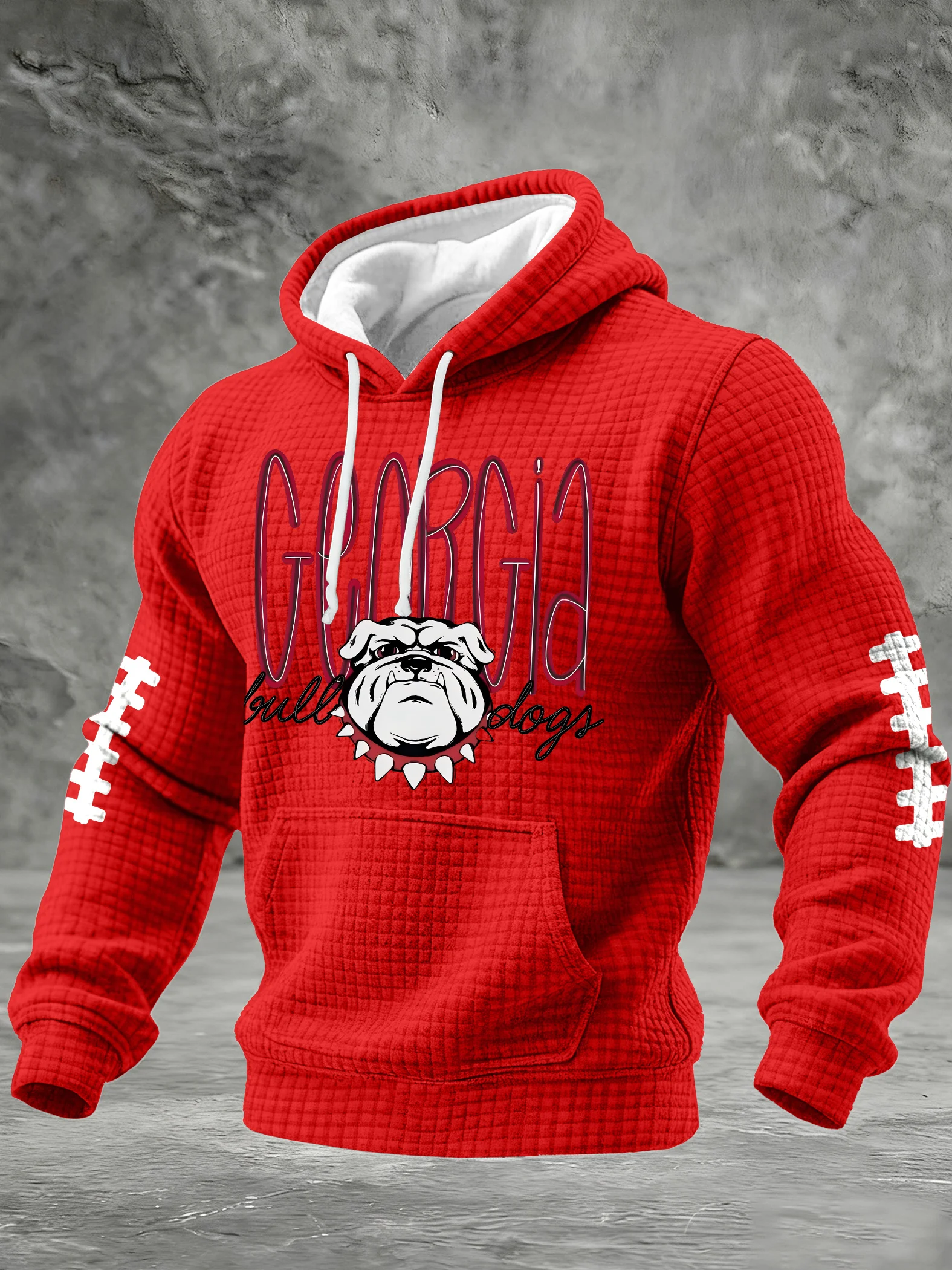 Men's Football Print Checkered Fabric Hooded Sweatshirt