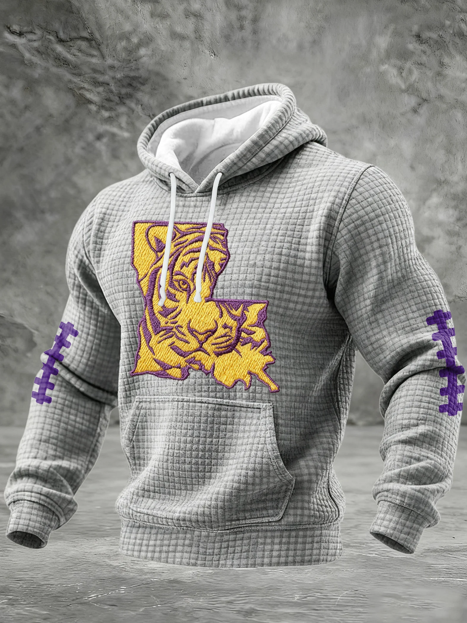 Men's Football Print Checkered Fabric Hooded Sweatshirt