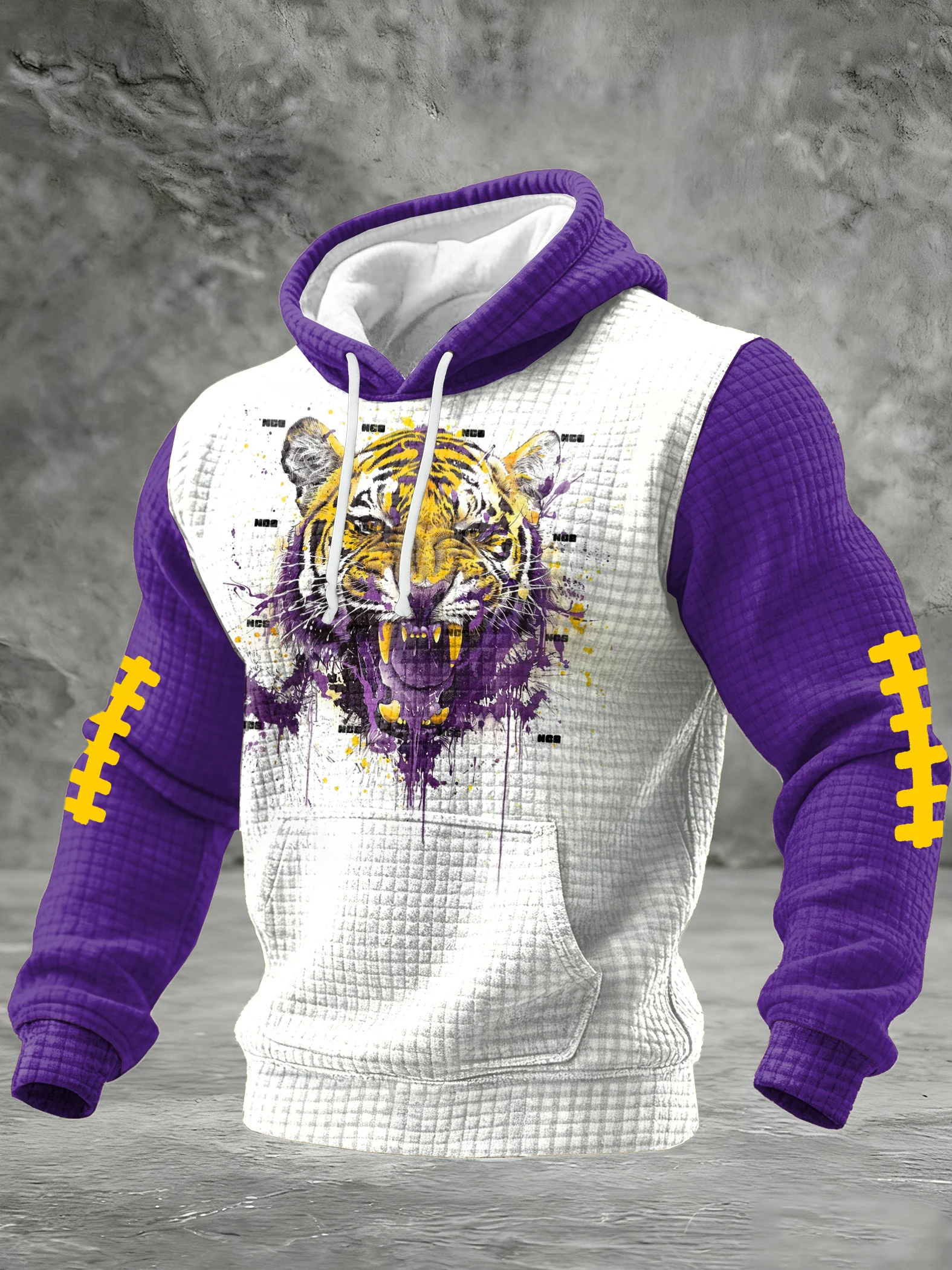 Men's Football Print Checkered Fabric Hooded Sweatshirt