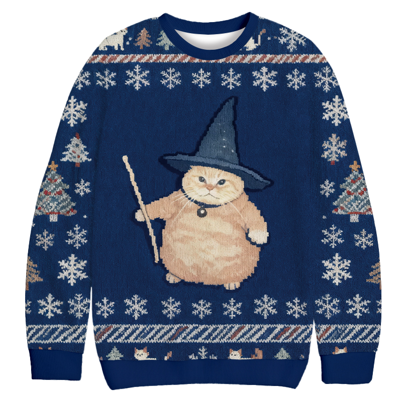 Wizard Cat Funny Halloween Christmas Ugly Sweatshirt