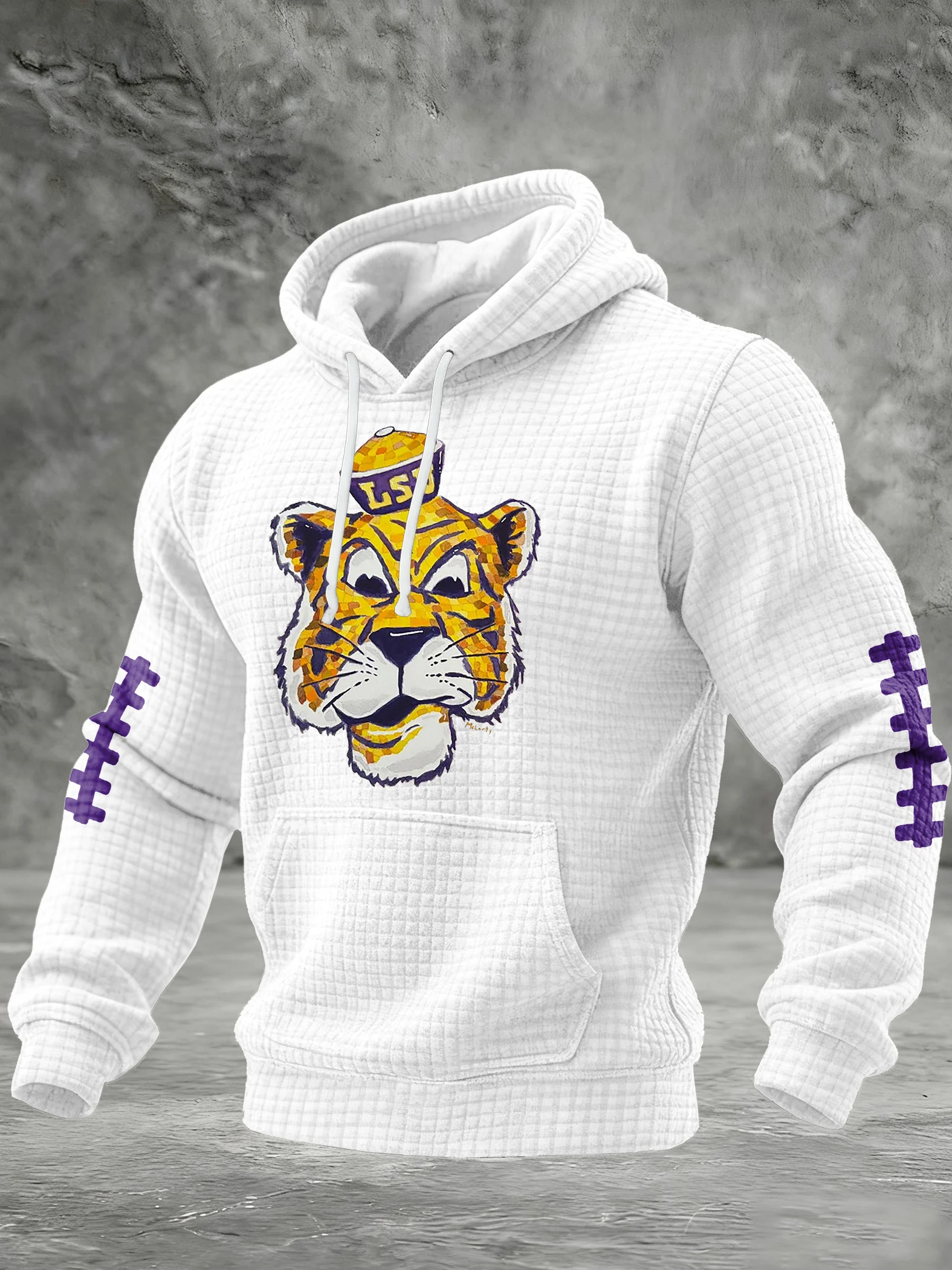 Men's Football Print Checkered Fabric Hooded Sweatshirt