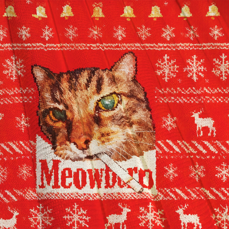 Red Funny Smoking Cat Meme Christmas Ugly Sweatshirt