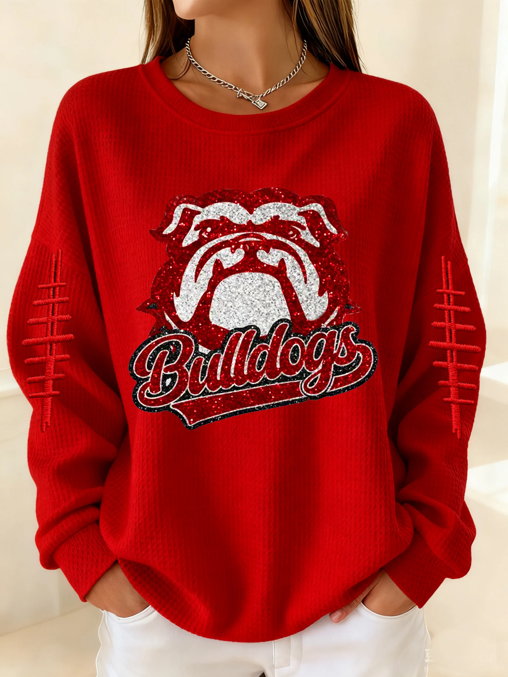 Women's Winter Rugby Team Print Waffle Top