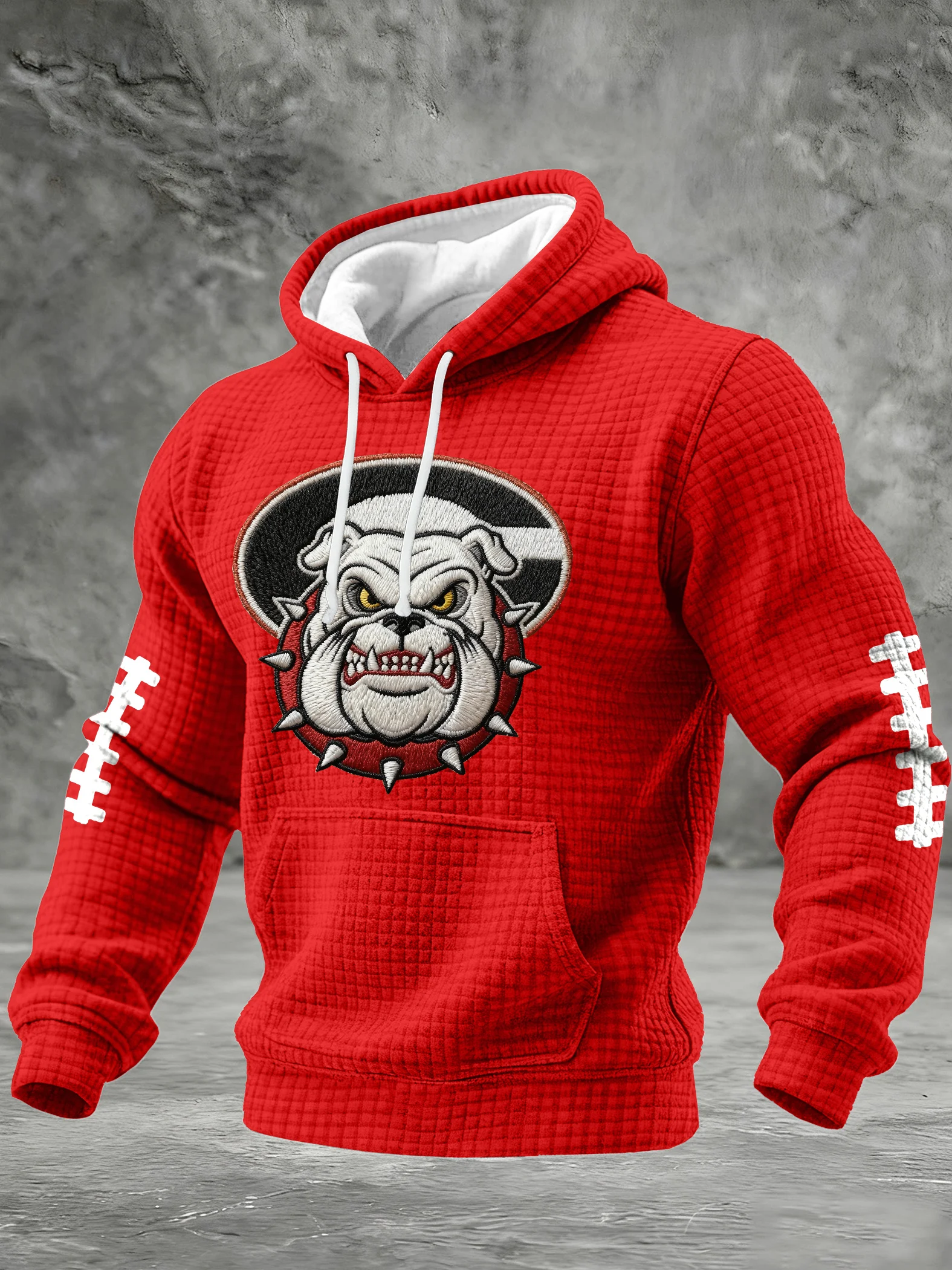 Men's Football Print Checkered Fabric Hooded Sweatshirt