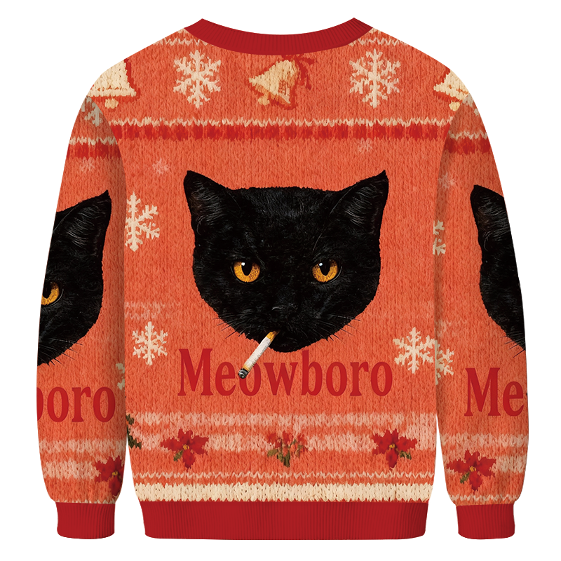 Smoking Black Cat Vintage Christmas Ugly Sweatshirt